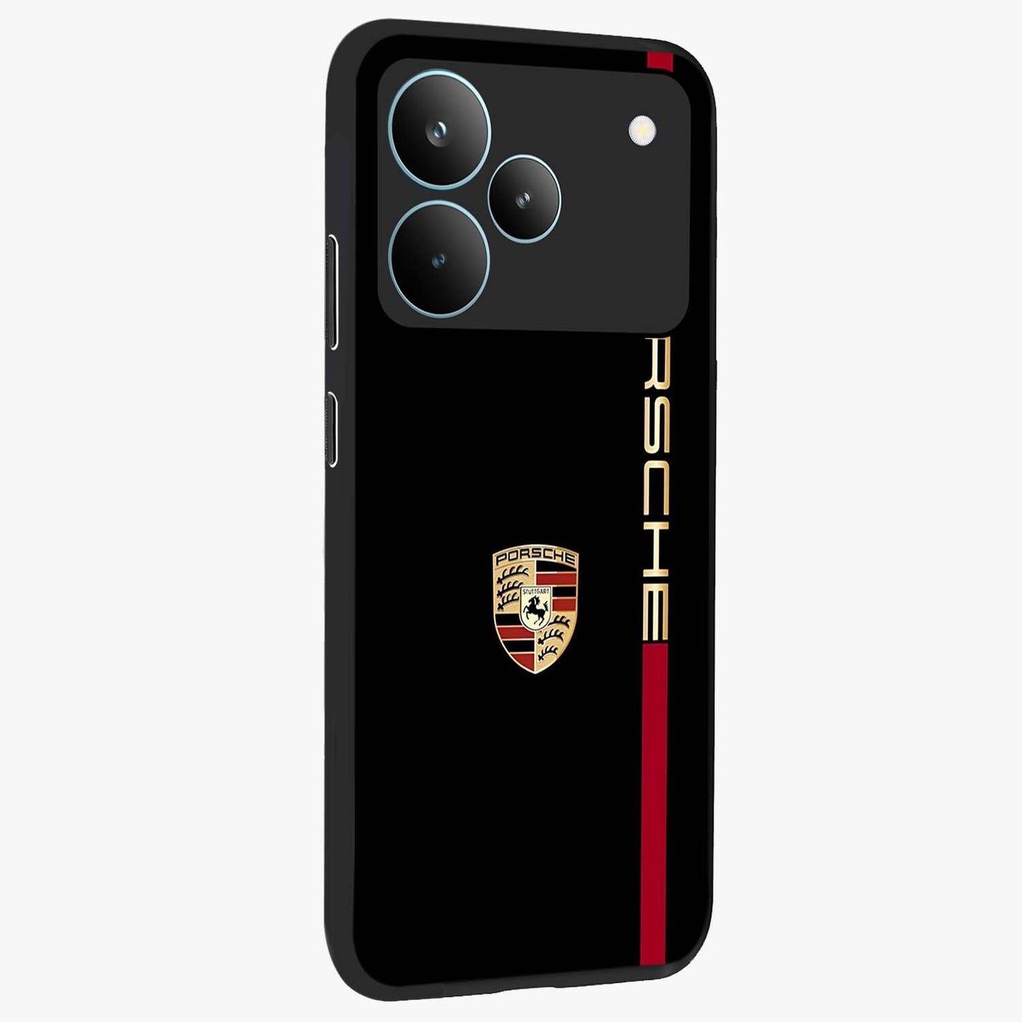 Black Minimal Porsche Glass Case upright view showcasing stylish automotive artwork with bold minimal theme.