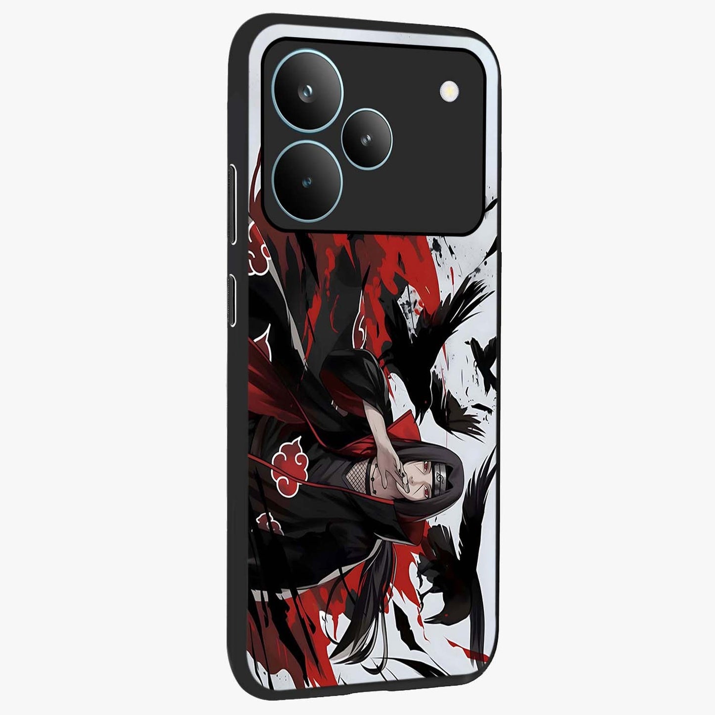Crimson Crow Illusion Glass Case upright view showcasing striking crow illusion artwork with intense crimson theme.