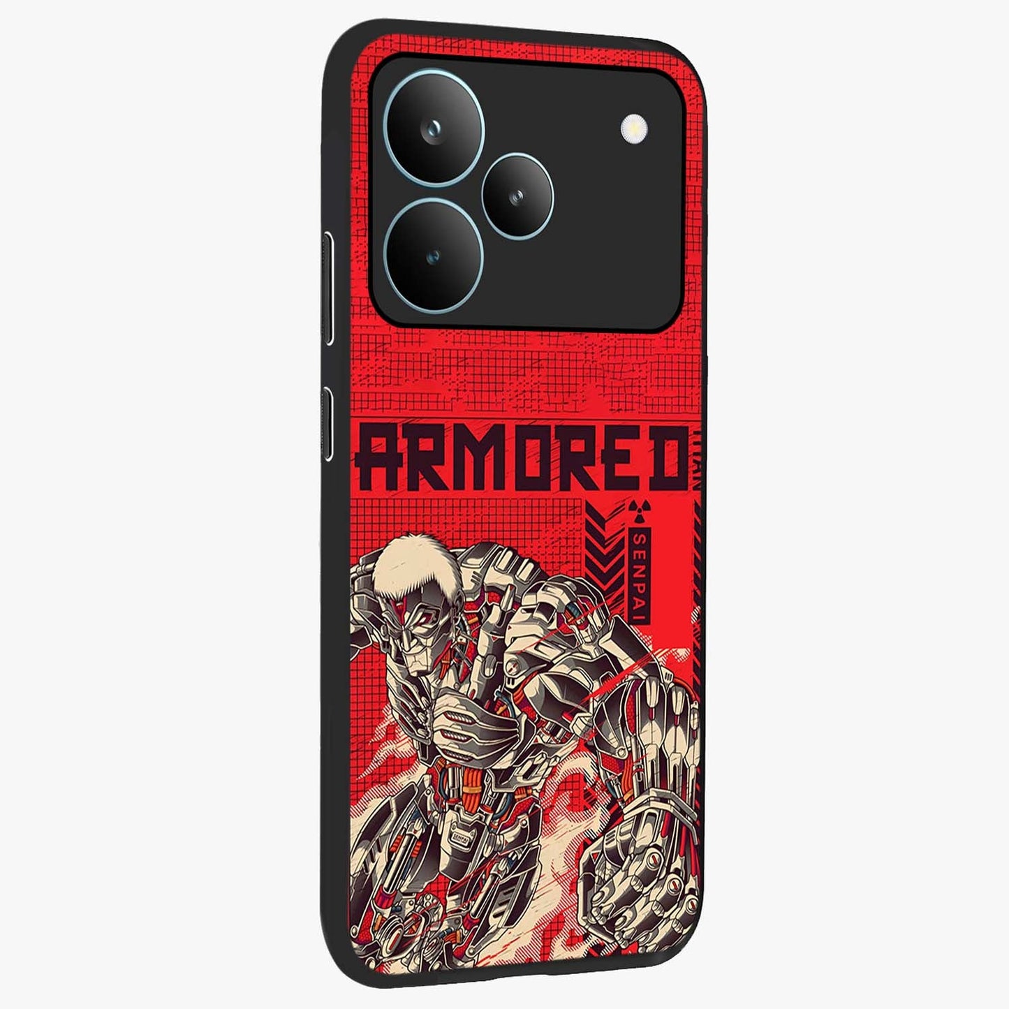 Crimson Mecha Titan Glass Case upright view showcasing dynamic robotic titan design with sci-fi inspired theme.