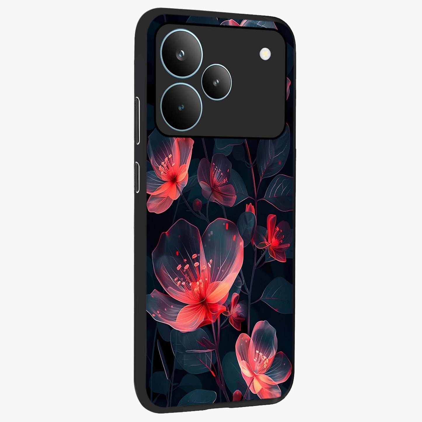 Dark Shade of Flower Glass Case upright view showcasing delicate flower artwork with rich dark floral theme.