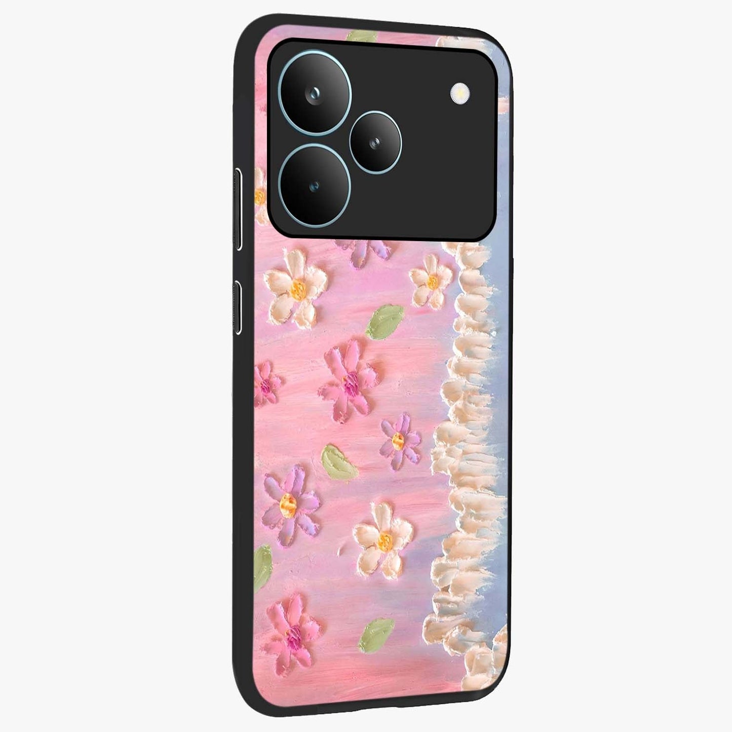 Dreamy Painted Garden Glass Case upright view showcasing vibrant floral garden artwork with artistic nature theme.