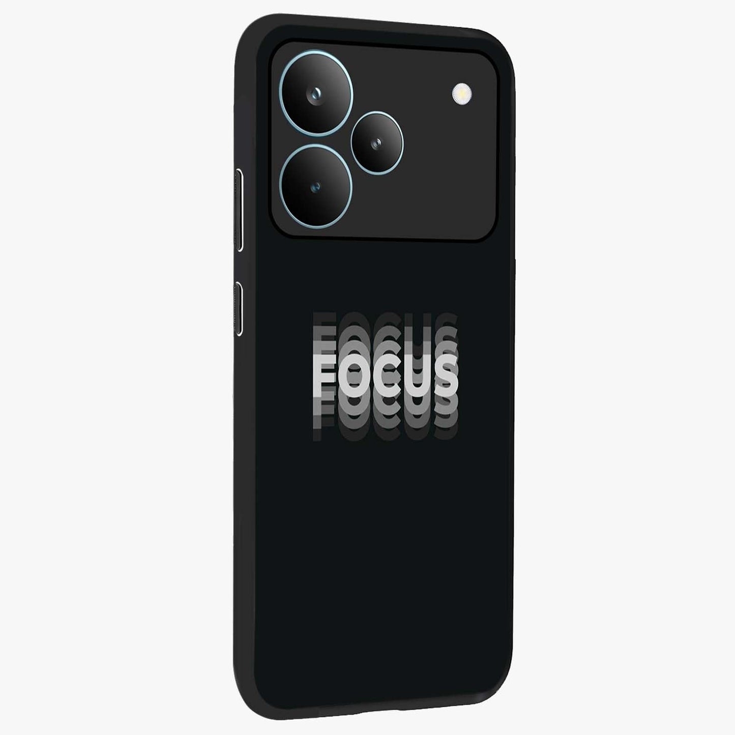 Focus Mode On Glass Case upright view showcasing strong typography statement with sleek motivational theme.