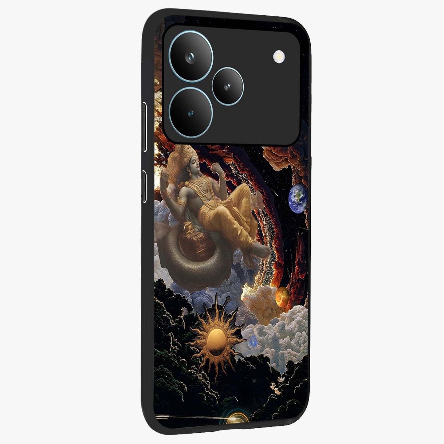 Galactic Divine God Glass Case upright view showcasing mystical divine artwork with dramatic cosmic theme.