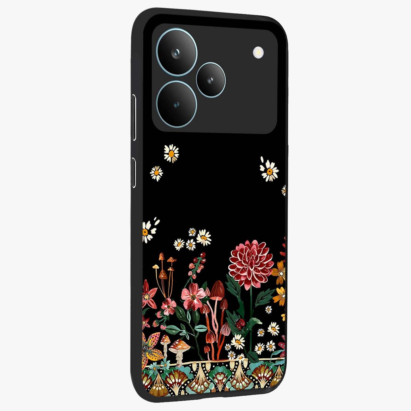 Midnight Bloom Pattern Glass Case upright view showcasing decorative floral artwork with deep night themed palette.