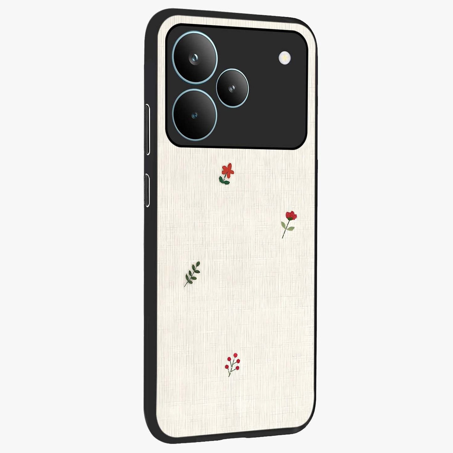 Minimalistic Blue With White Flower Pattern Glass Case upright view showcasing clean white flower artwork with calming blue theme.