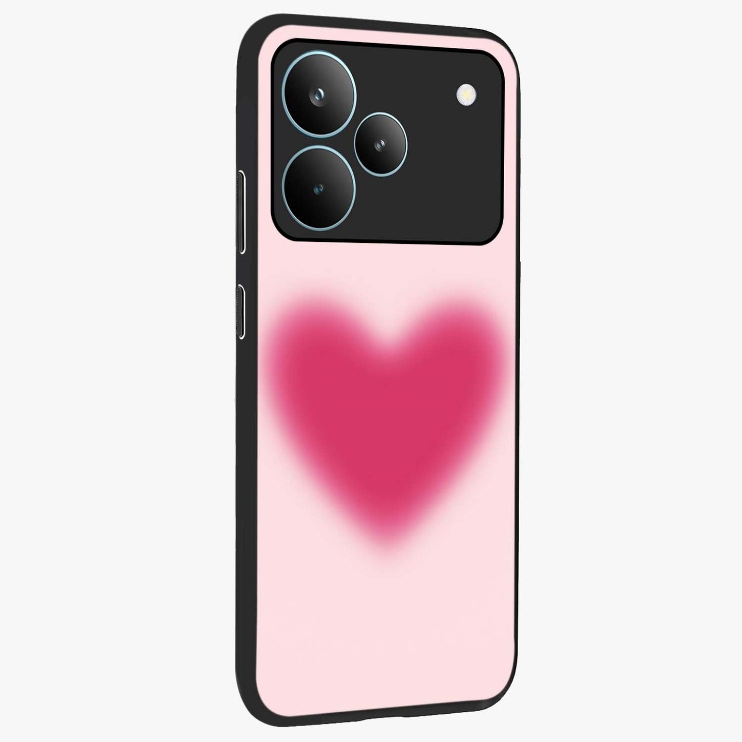 Pink Aura Heart Glass Case upright view showcasing romantic heart artwork with soft pastel theme.