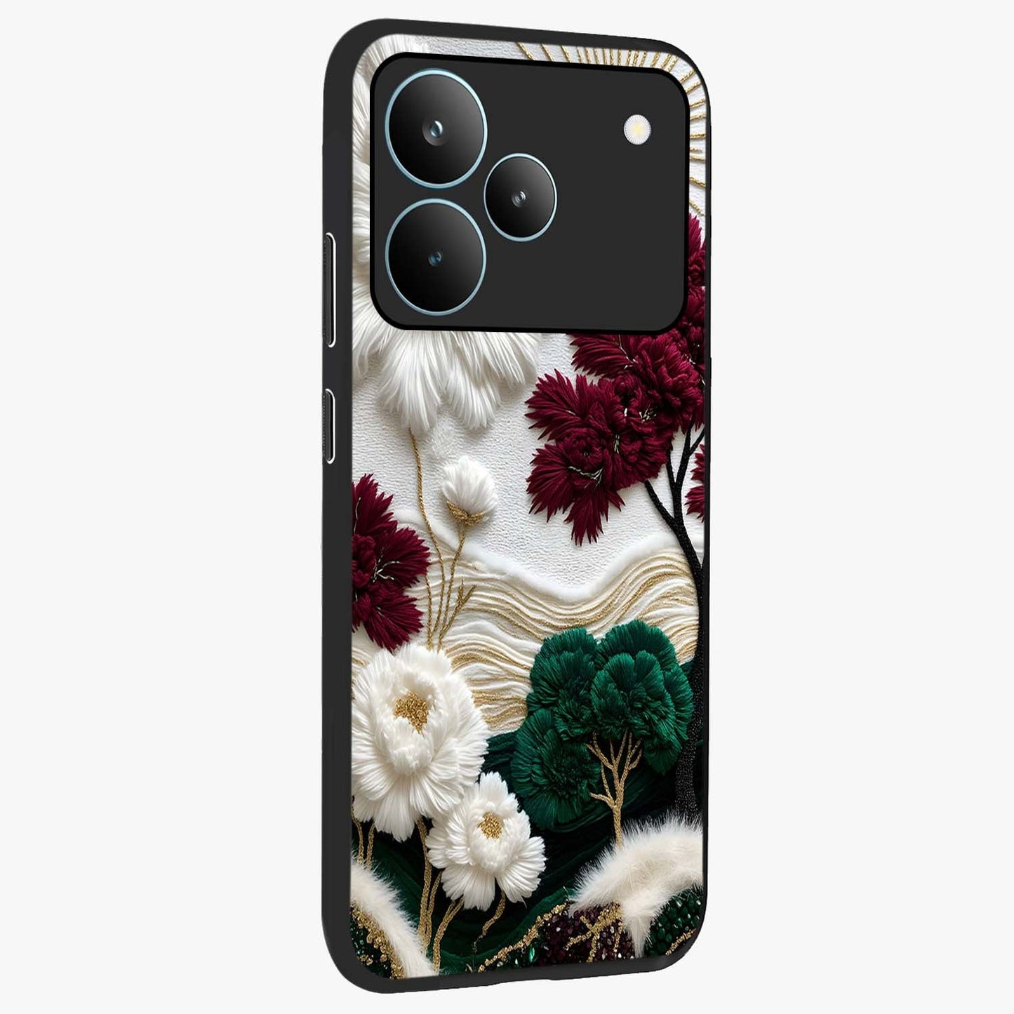 Radiant Bloom Elegance Glass Case upright view showcasing decorative flower artwork with refined botanical theme.