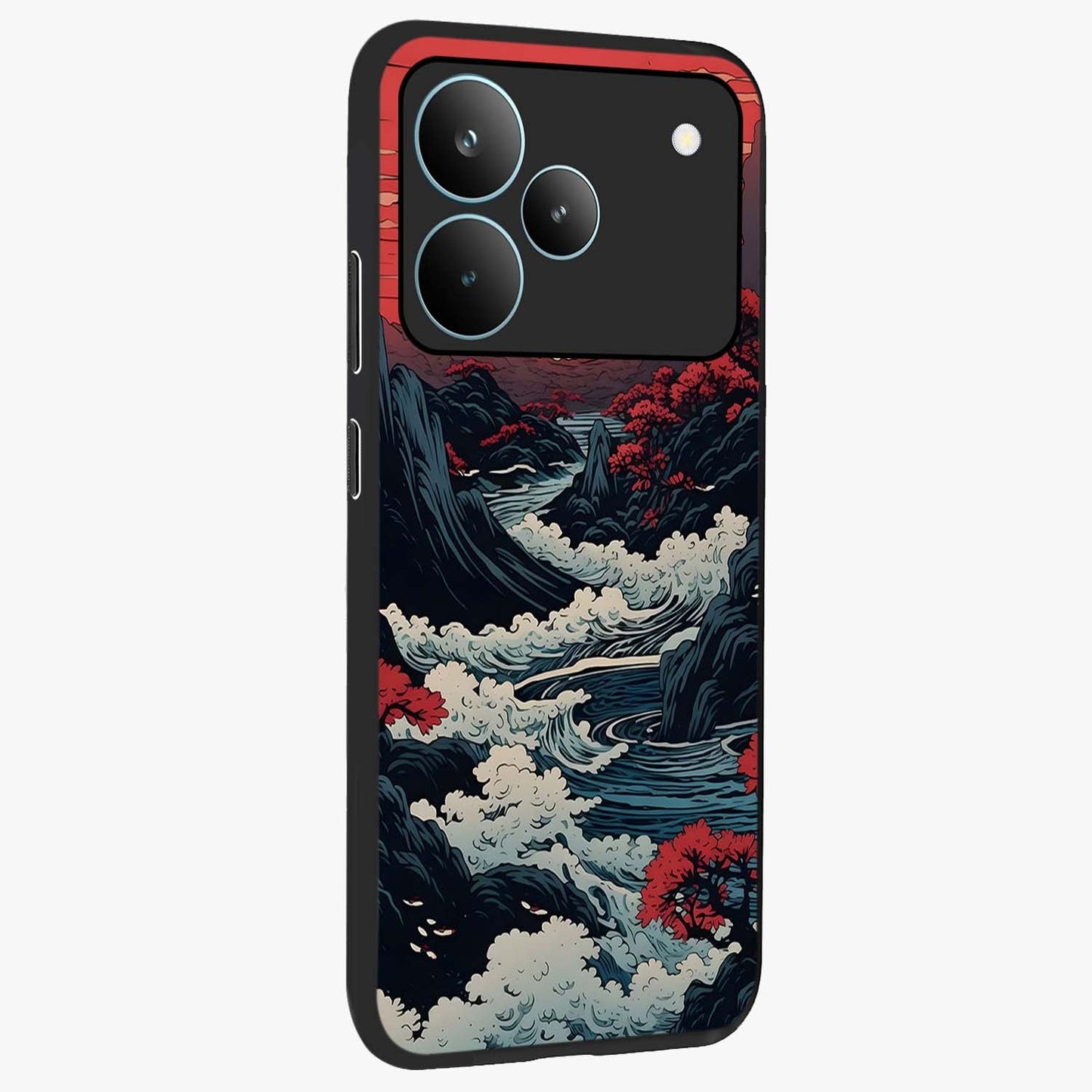 Red Sunset Scenery Glass Case upright view showcasing dramatic sunset scenery artwork with warm nature theme.