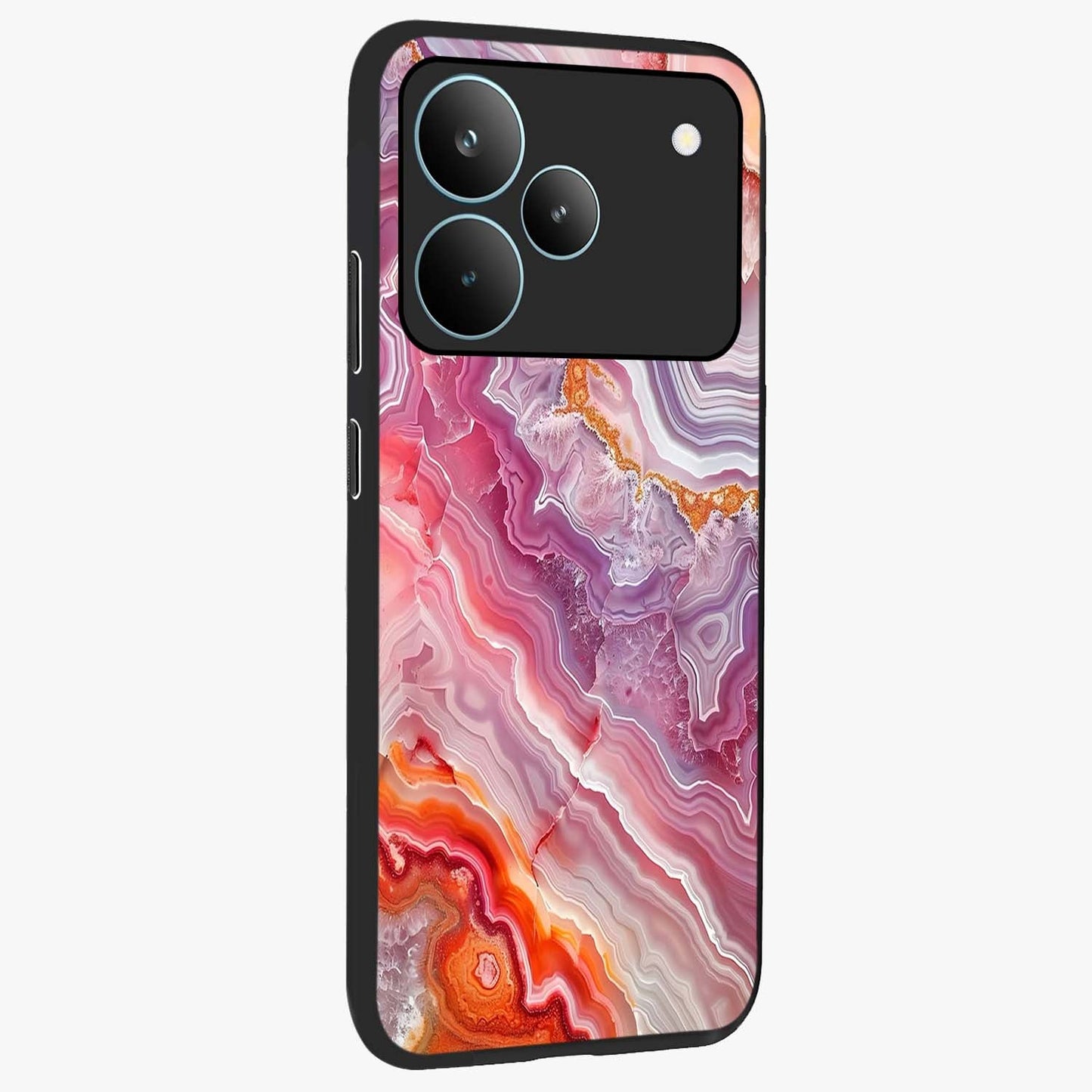 Rose Quartz Marble Glass Case upright view showcasing decorative marble artwork with luxurious pastel theme.