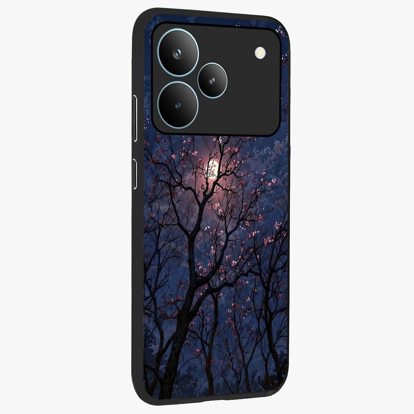 Twilight Sakura Serenade Glass Case upright view showcasing beautiful cherry blossom artwork with serene evening theme.