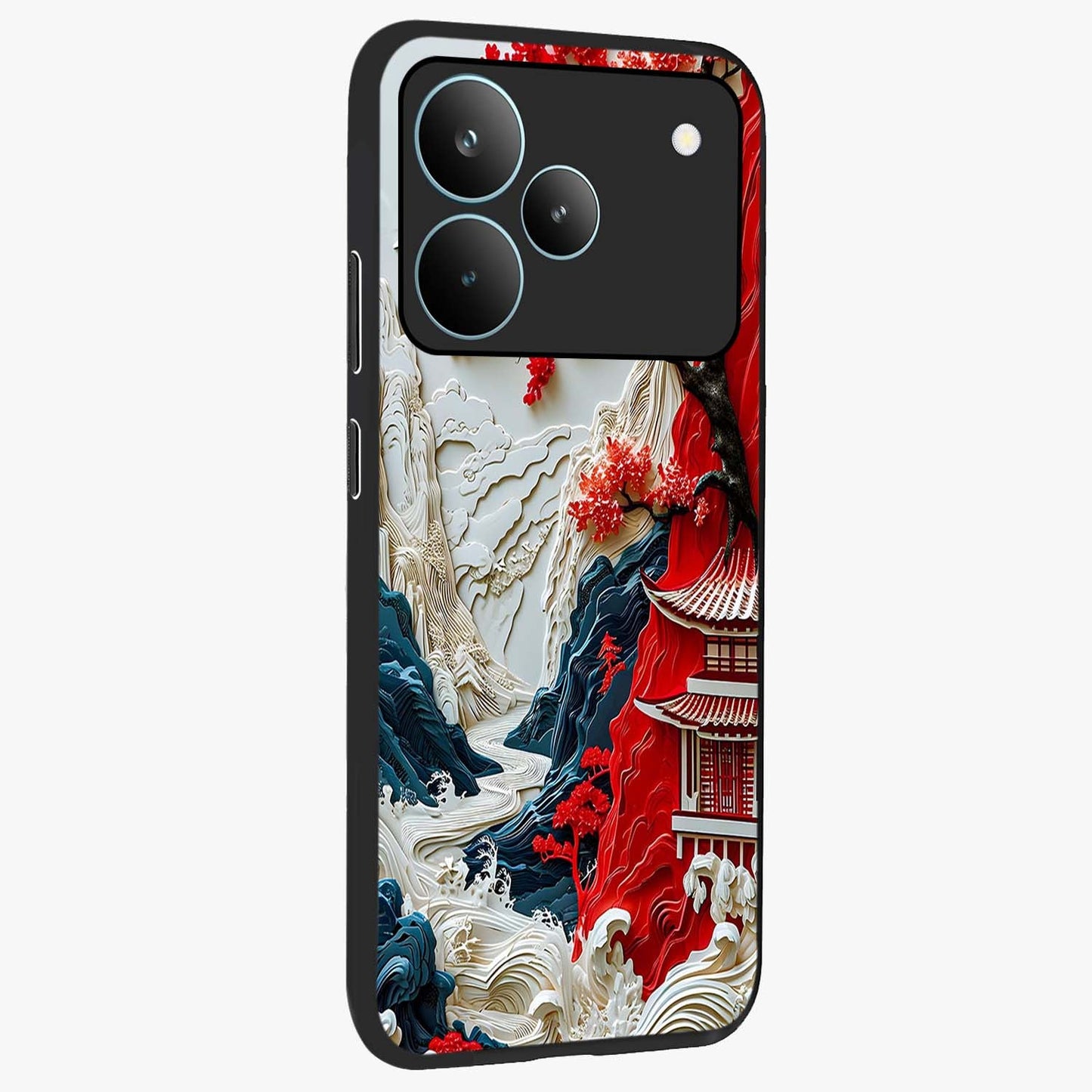 Whispers Of Sakura Waves Glass Case upright view showcasing delicate cherry blossom artwork with elegant nature theme.