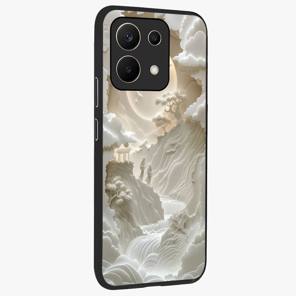 Celestial Origami Glass Case upright view showcasing creative origami artwork with modern celestial style.