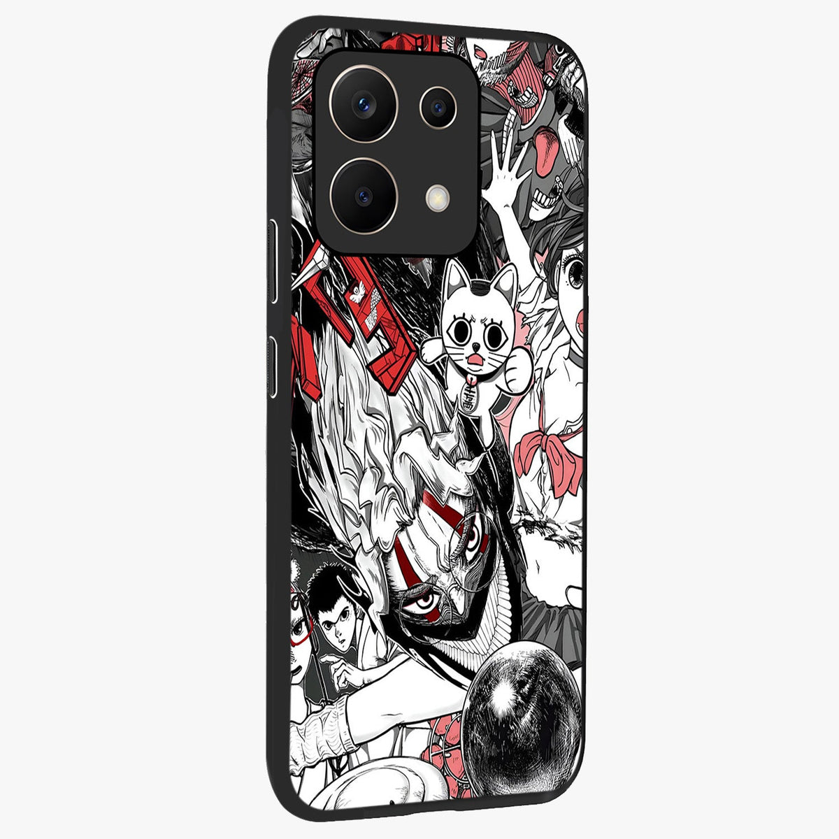Crimson Chaos Panel Glass Case upright view showcasing intense crimson artwork with dramatic aesthetic style.