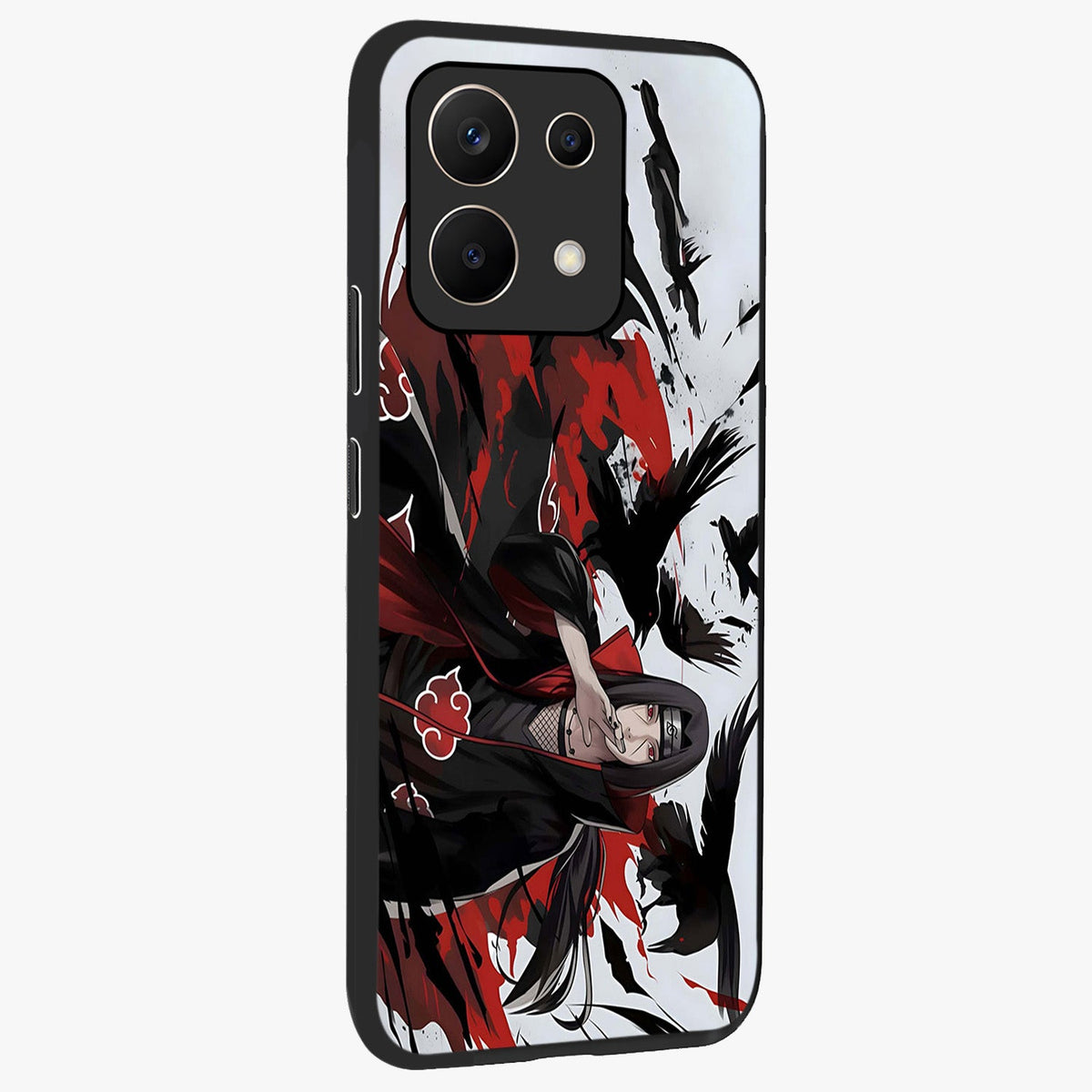 Crimson Crow Illusion Glass Case upright view showcasing striking crow illusion artwork with intense crimson theme.