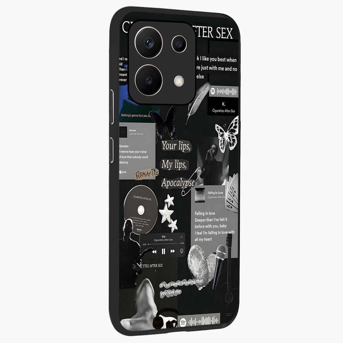 Midnight Love Echo Glass Case upright view showcasing expressive romantic artwork with dreamy midnight theme.