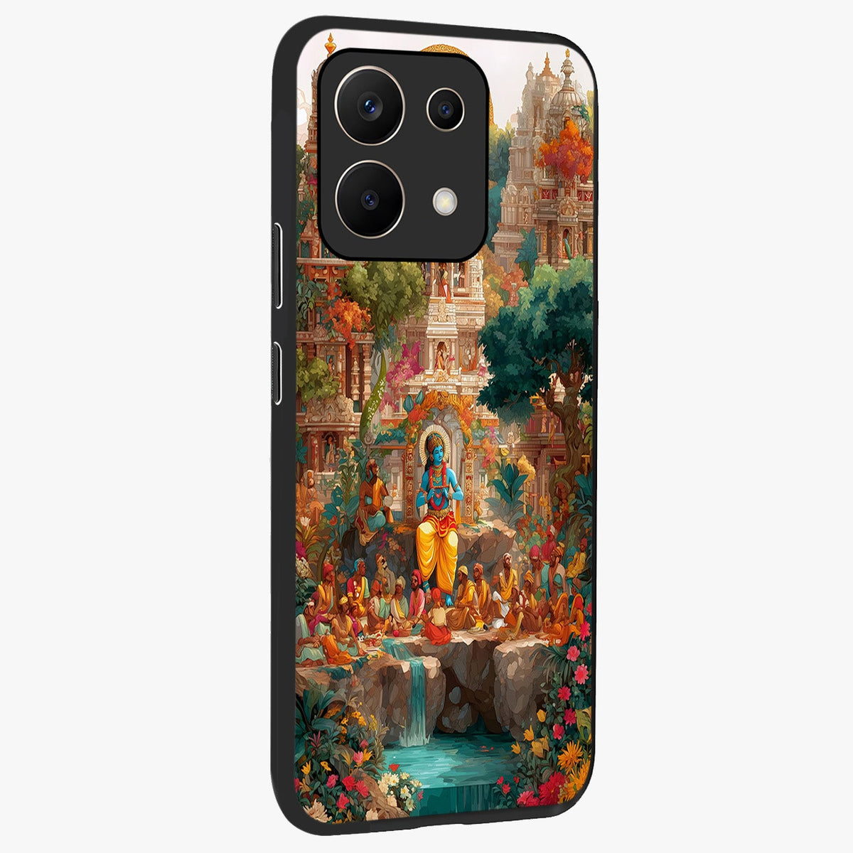 Sacred Sunlight Gods Glass Case upright view showcasing glowing divine artwork with sacred mythological theme.