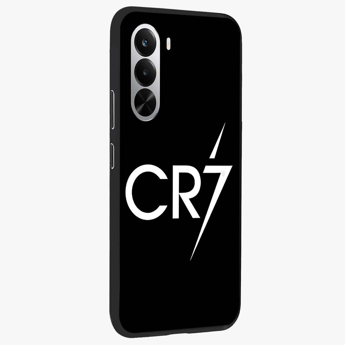 Cr7 Elite Strike Glass Case upright view showcasing energetic football inspired design with modern sports aesthetic.