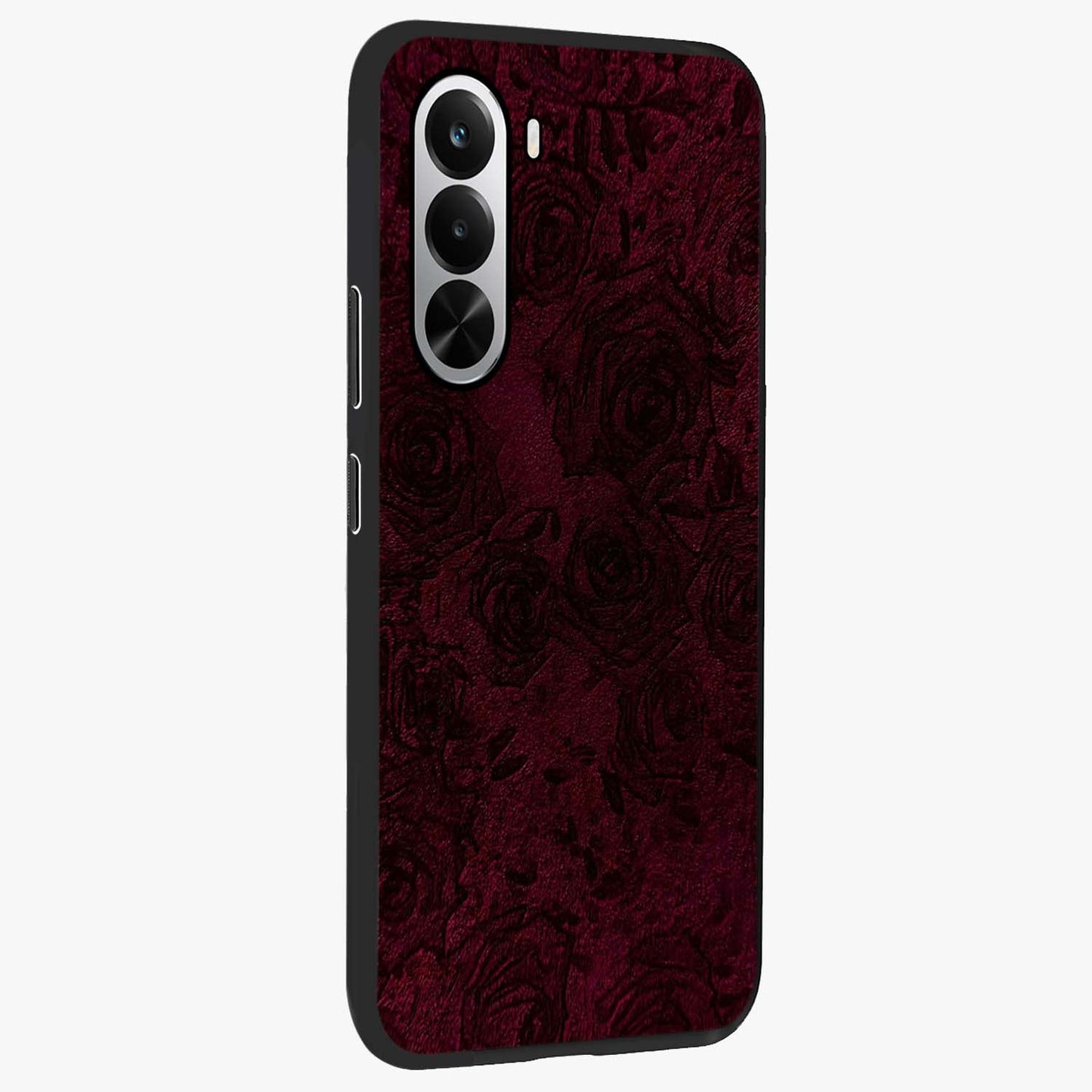 Crimson Fade Flow Glass Case upright view showcasing dynamic crimson flow artwork with stylish abstract theme.