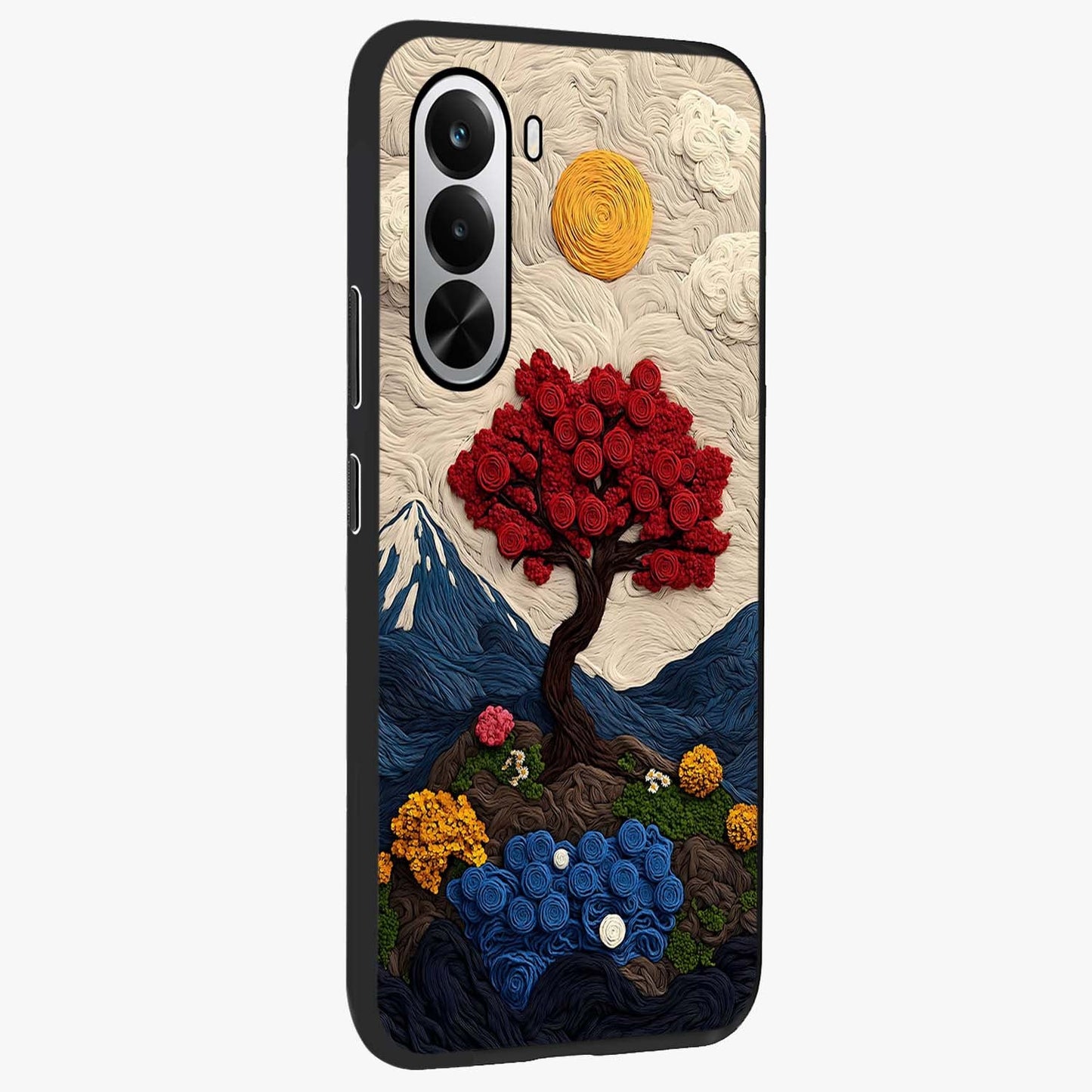 Eternal Nature Tapestry Glass Case upright view showcasing elegant nature tapestry design with decorative style.