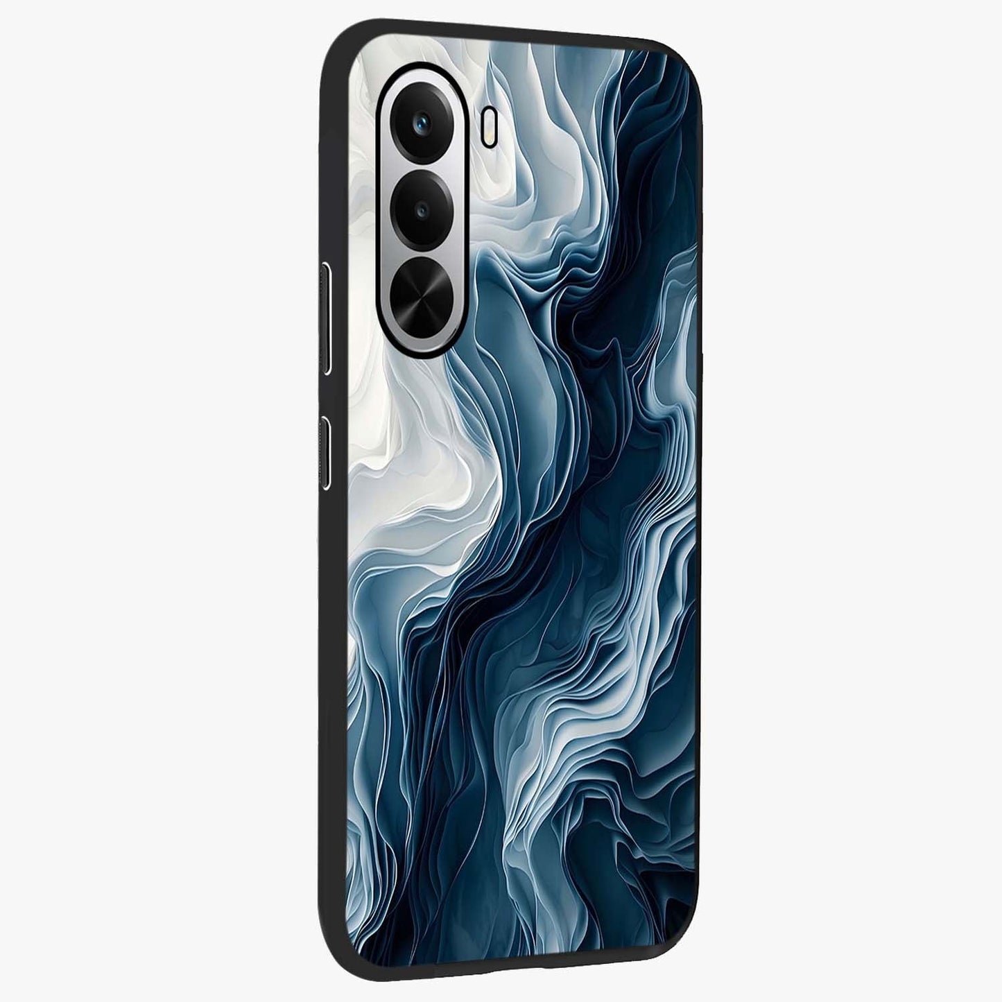 Ethereal Paper Marble Glass Case upright view showcasing smooth marble artwork with refined minimalist theme.