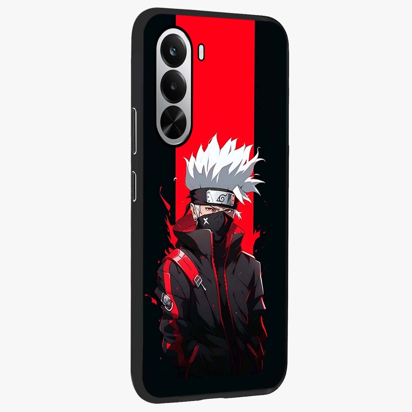 Kakashi Scarlet Shadow Glass Case upright view showcasing intense anime ninja artwork with dark action theme.