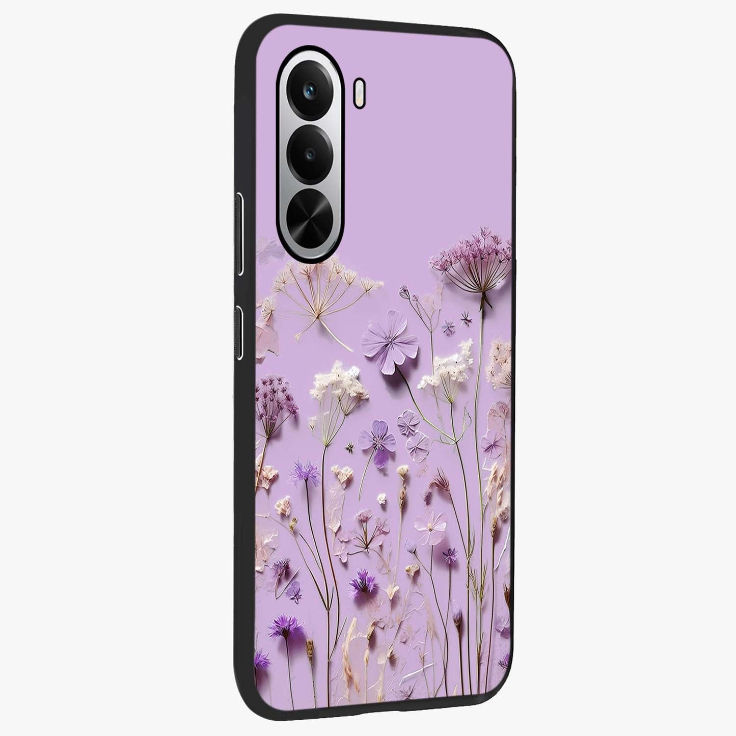 Lavender Blossom Dream Glass Case upright view showcasing delicate lavender blossom artwork with peaceful floral theme.