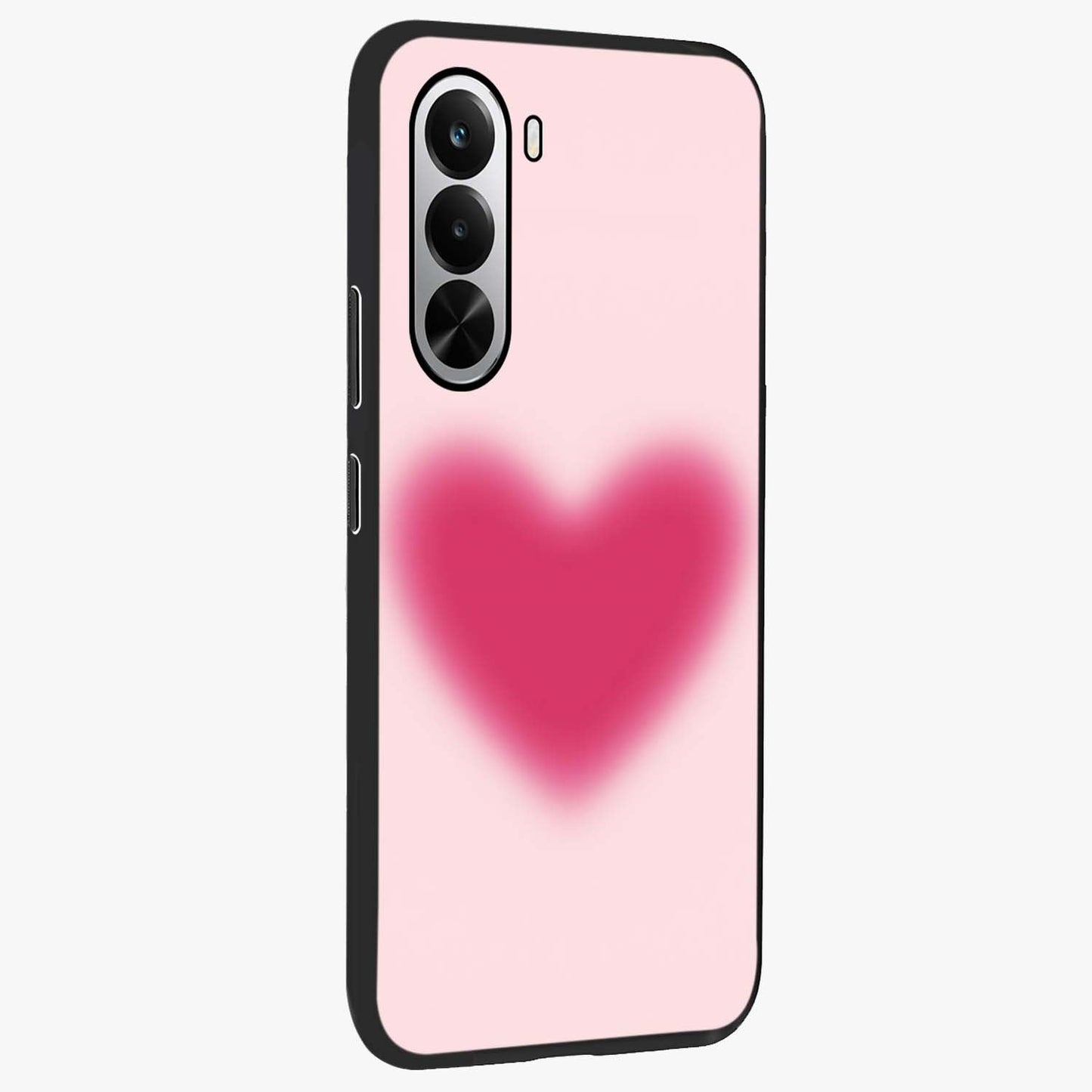 Pink Aura Heart Glass Case upright view showcasing romantic heart artwork with soft pastel theme.