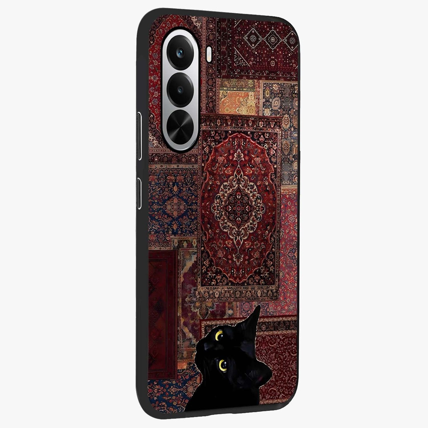 Regal Magic Cat Apple Glass Case upright view showcasing charming cat artwork with playful magical theme.
