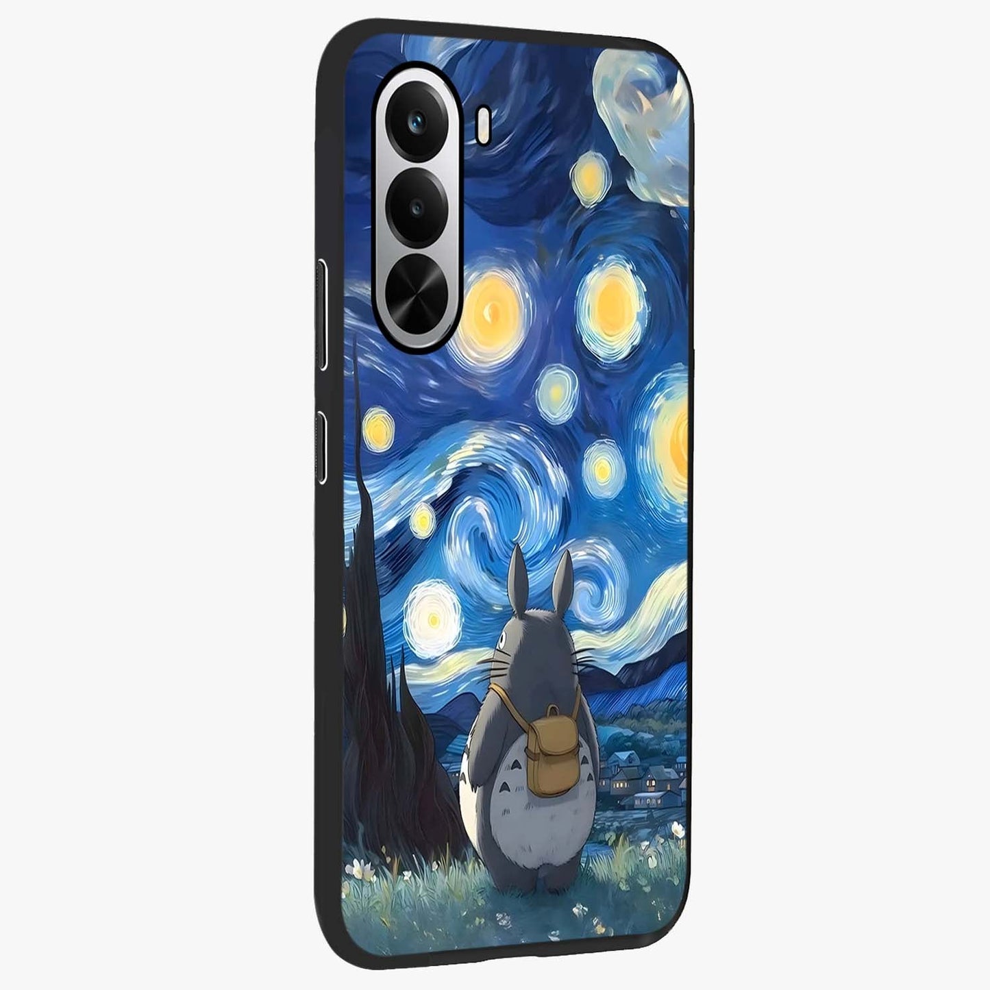 Totoro In Van Gogh Art Glass Case upright view showcasing creative character artwork with painterly artistic theme.