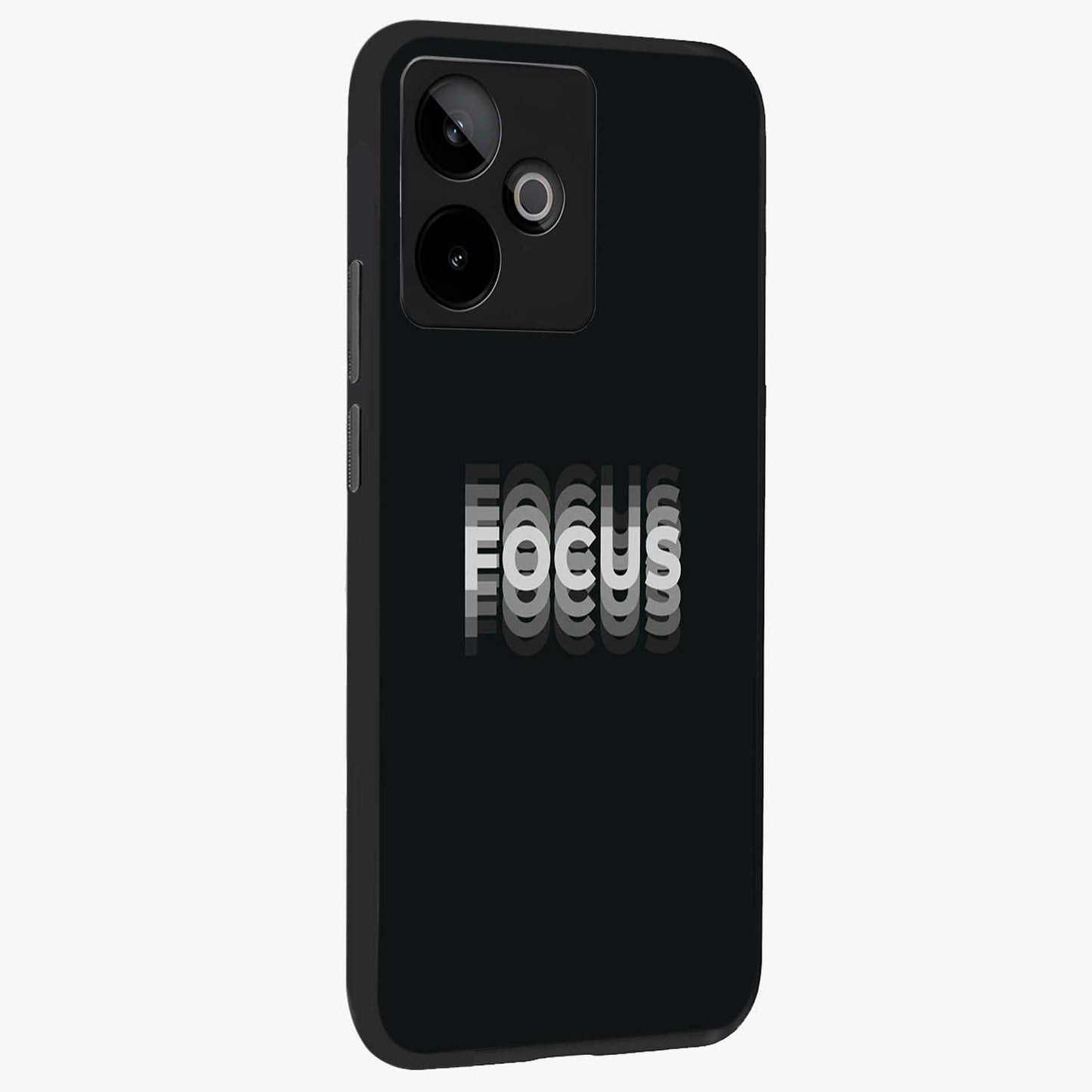 Focus Mode On Glass Case upright view showcasing strong typography statement with sleek motivational theme.