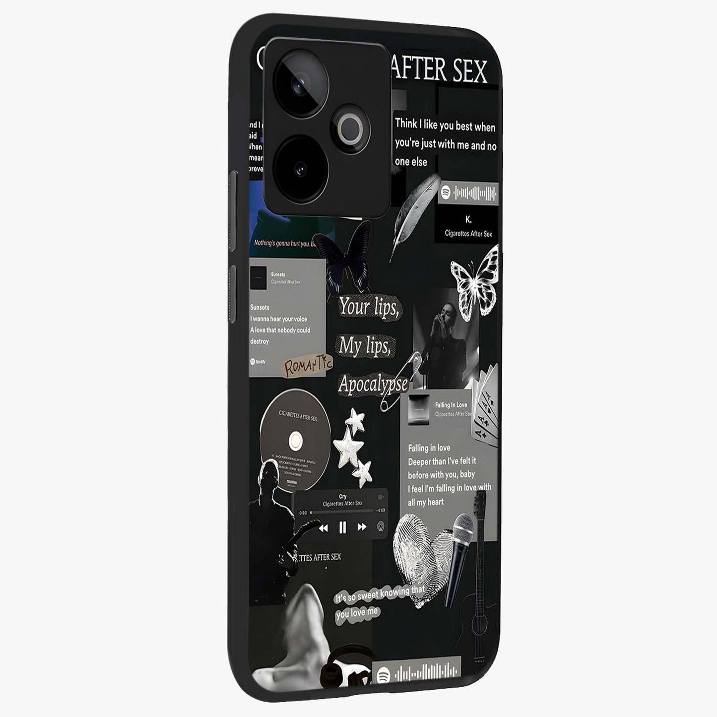 Midnight Love Echo Glass Case upright view showcasing expressive romantic artwork with dreamy midnight theme.