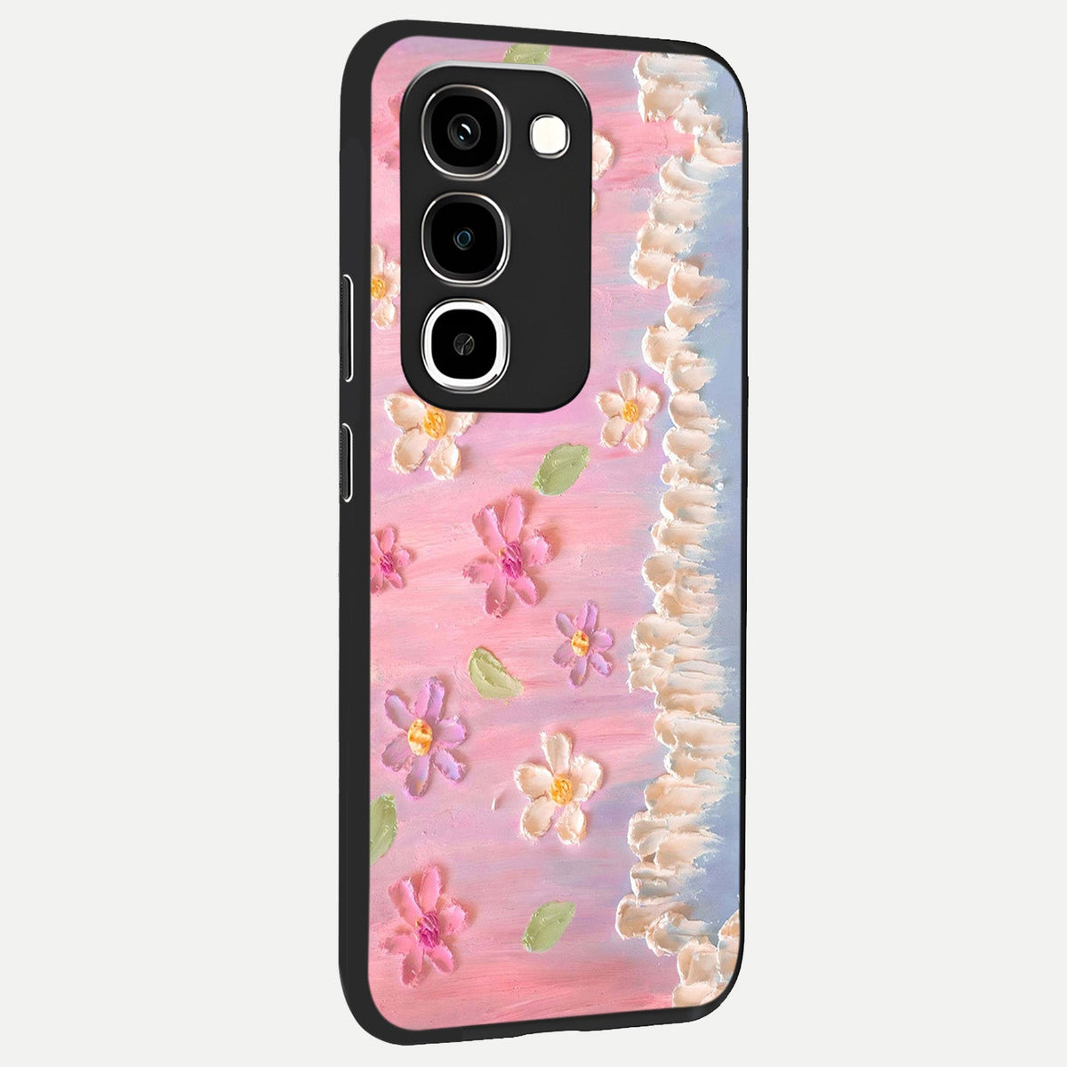 Dreamy Painted Garden Glass Case upright view showcasing vibrant floral garden artwork with artistic nature theme.