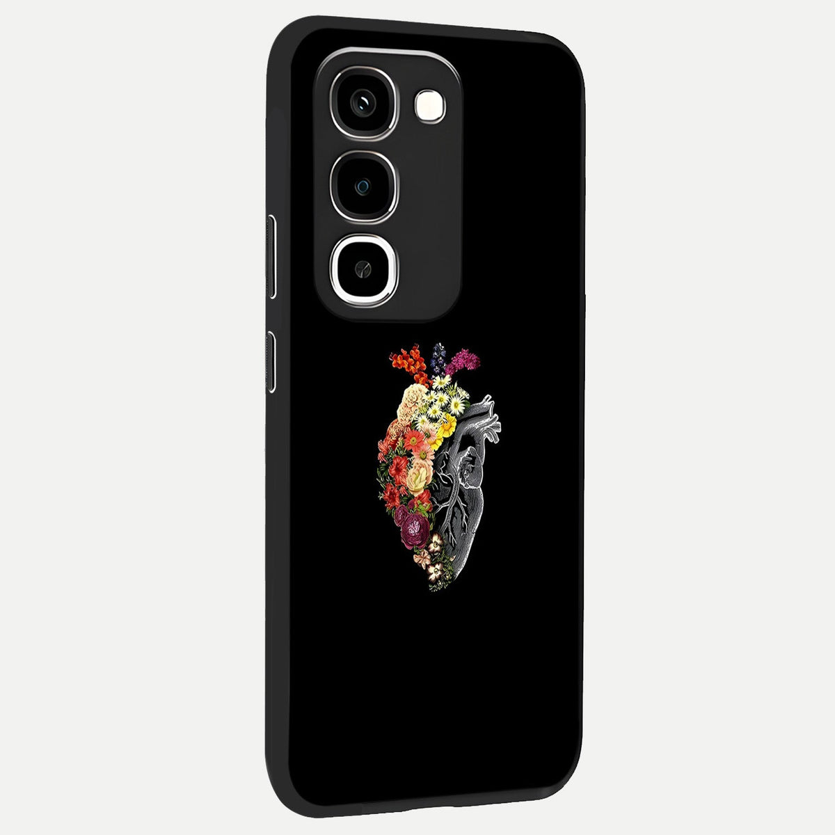 Heart With Flowers Glass Case upright view showcasing decorative heart and floral artwork with sweet romantic theme.