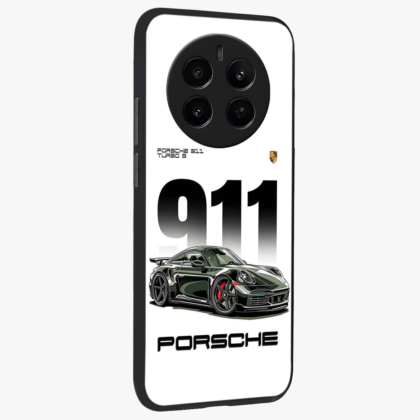 911 Turbo Dominance Glass Case upright perspective showcasing powerful racing design and modern automotive aesthetic.