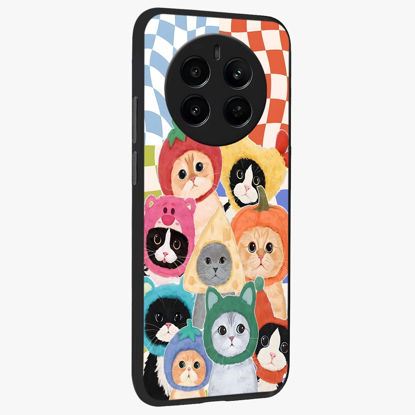 Cats in Fruits Glass Case upright view showcasing charming cat artwork with fun fruity theme.
