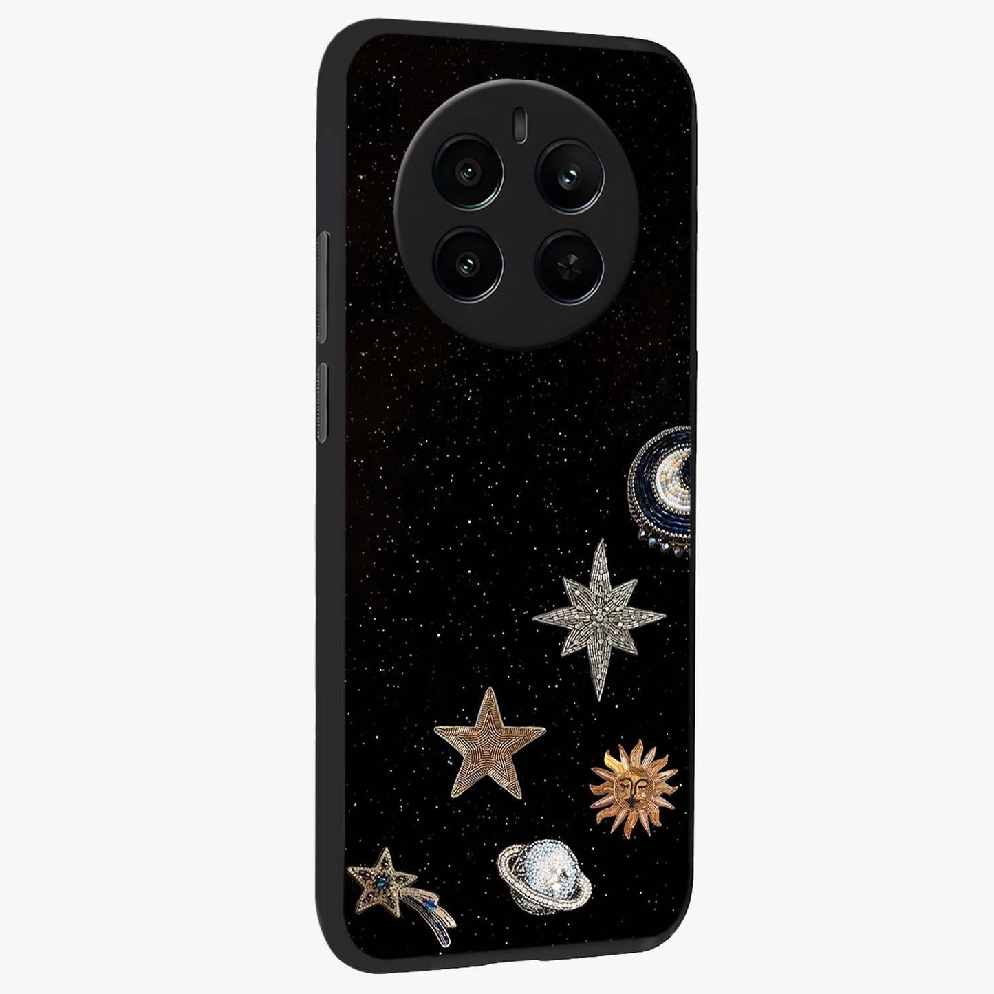 Galactic Charm Glow Glass Case upright view showcasing glowing cosmic charm artwork with magical celestial style.