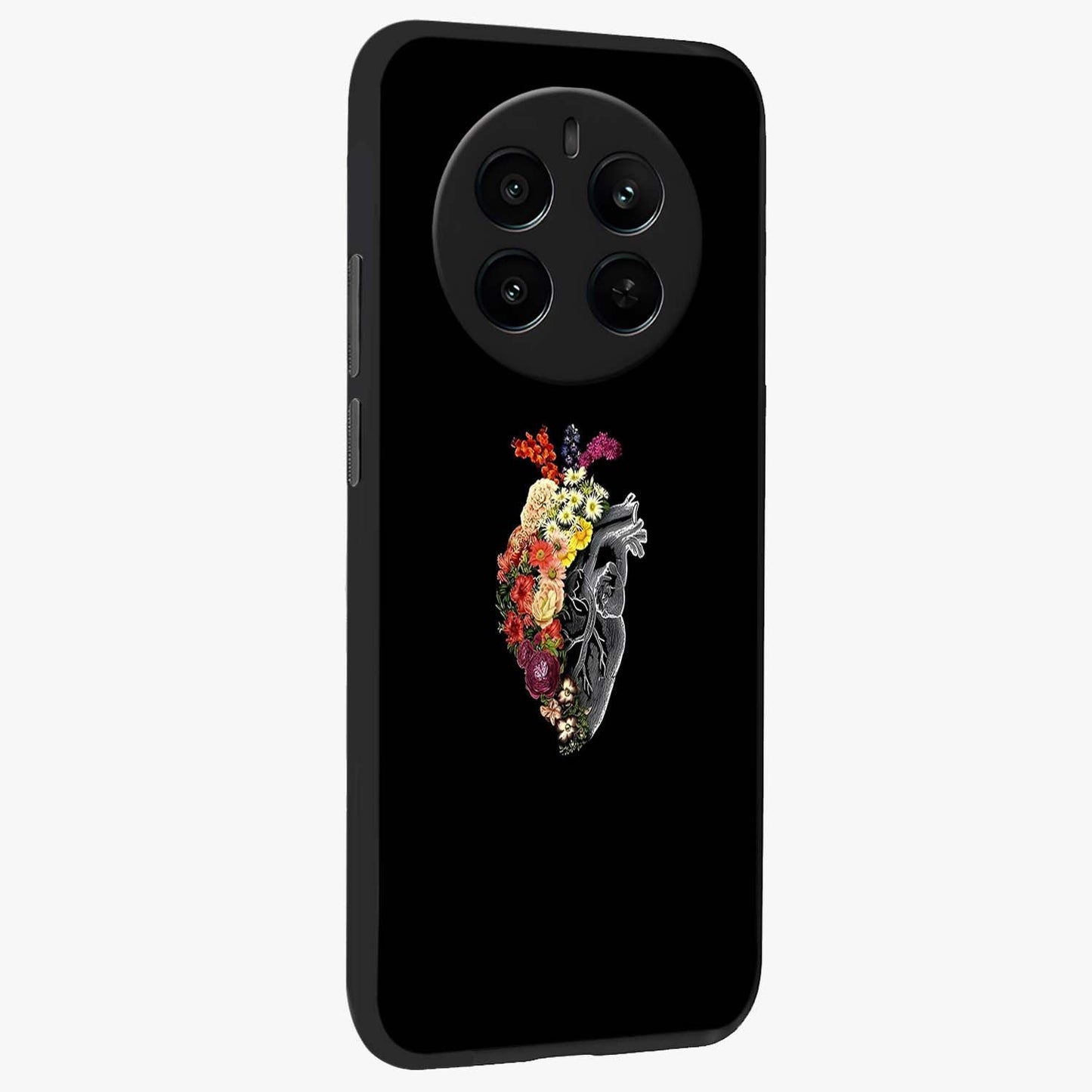 Heart With Flowers Glass Case upright view showcasing decorative heart and floral artwork with sweet romantic theme.