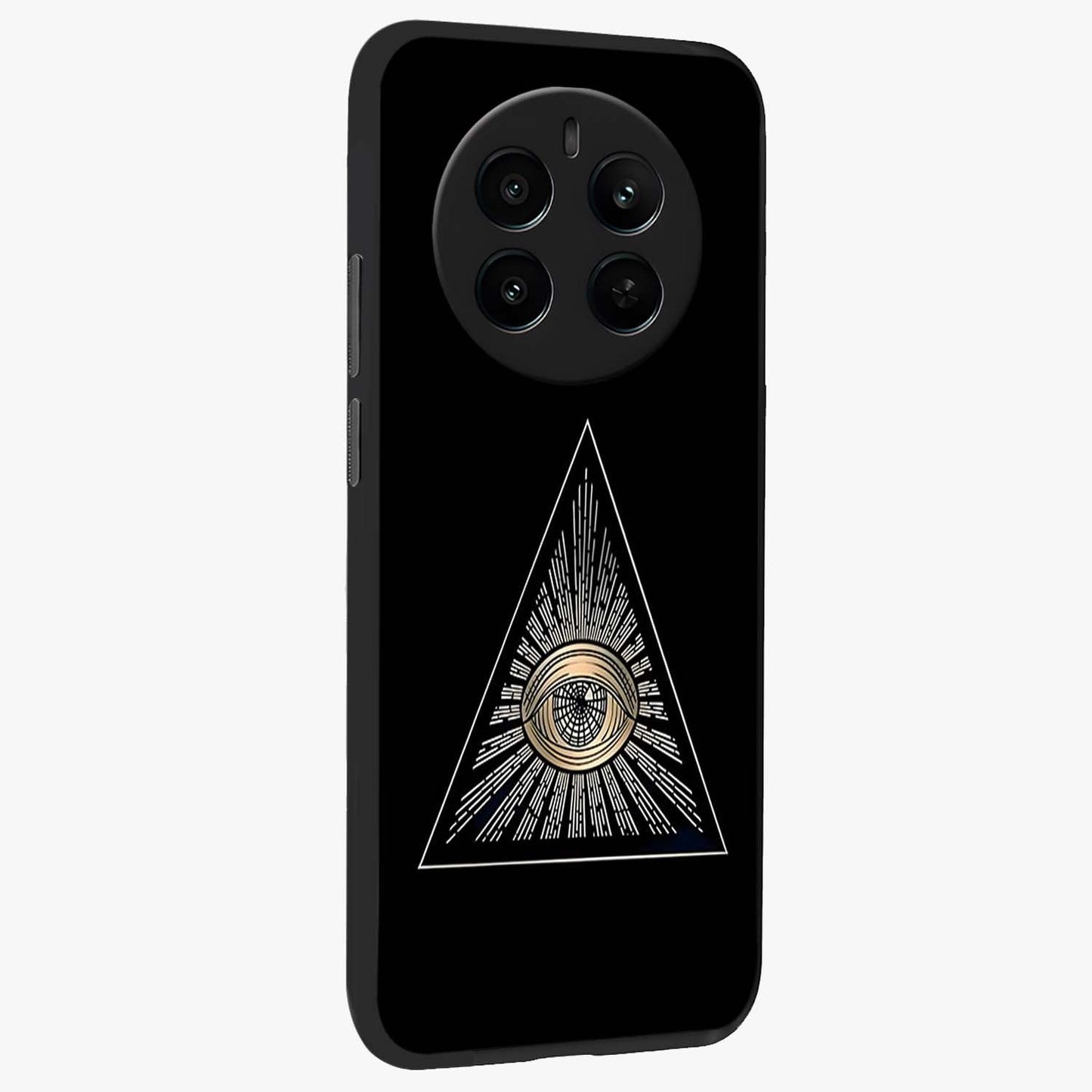 Illuminati Evil Glass Case upright view showcasing striking illuminati artwork with mysterious symbolic theme.