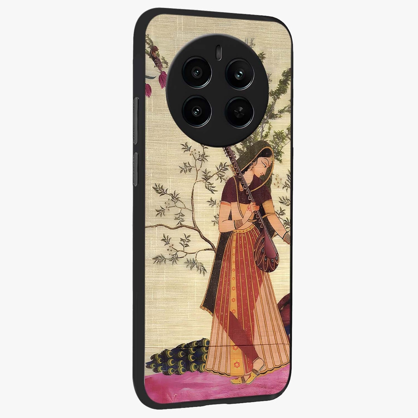 Lady With Veena Art Glass Case upright view showcasing classical veena artwork with traditional artistic theme.
