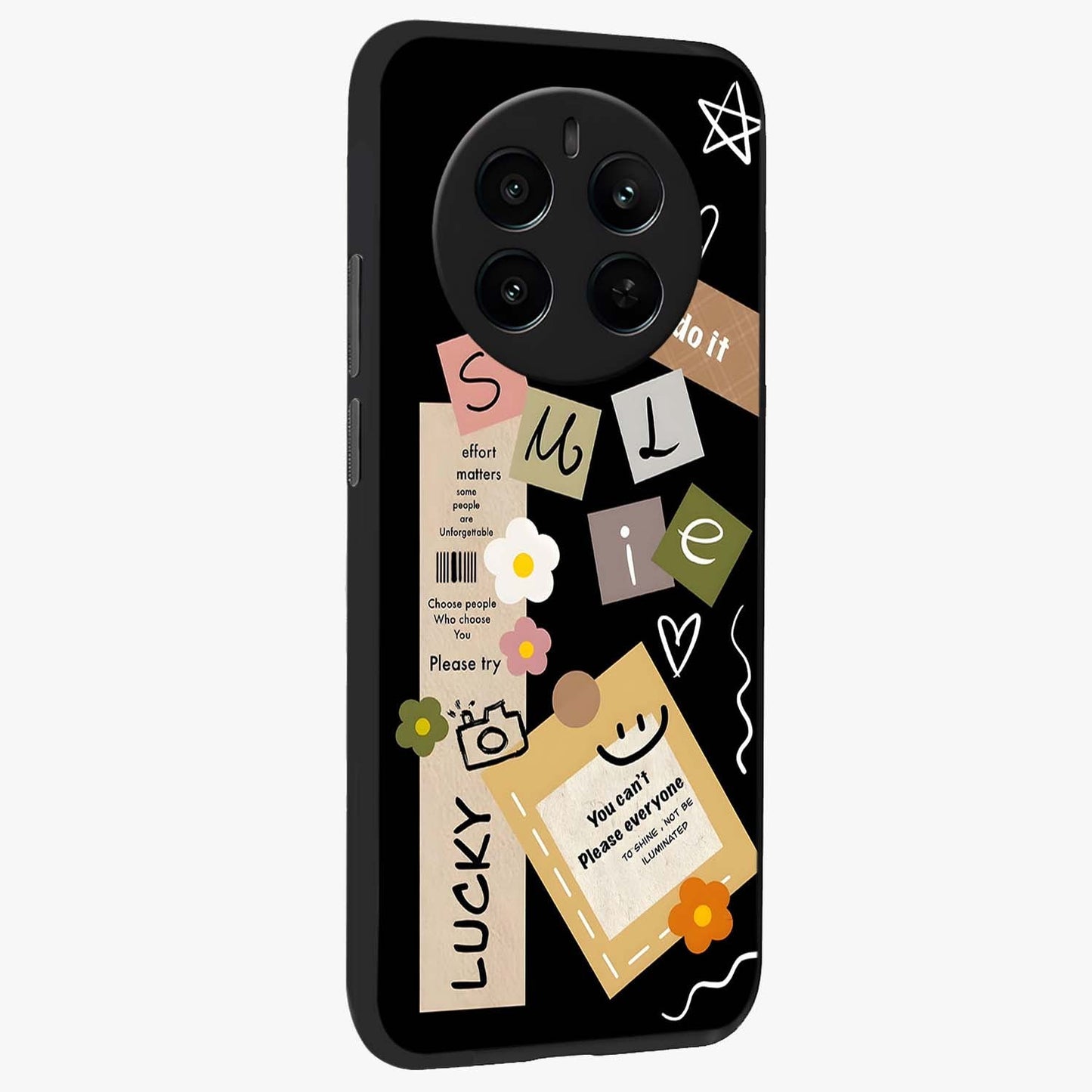 Lucky Aesthetic Collage Glass Case upright view showcasing vibrant collage artwork with youthful aesthetic theme.