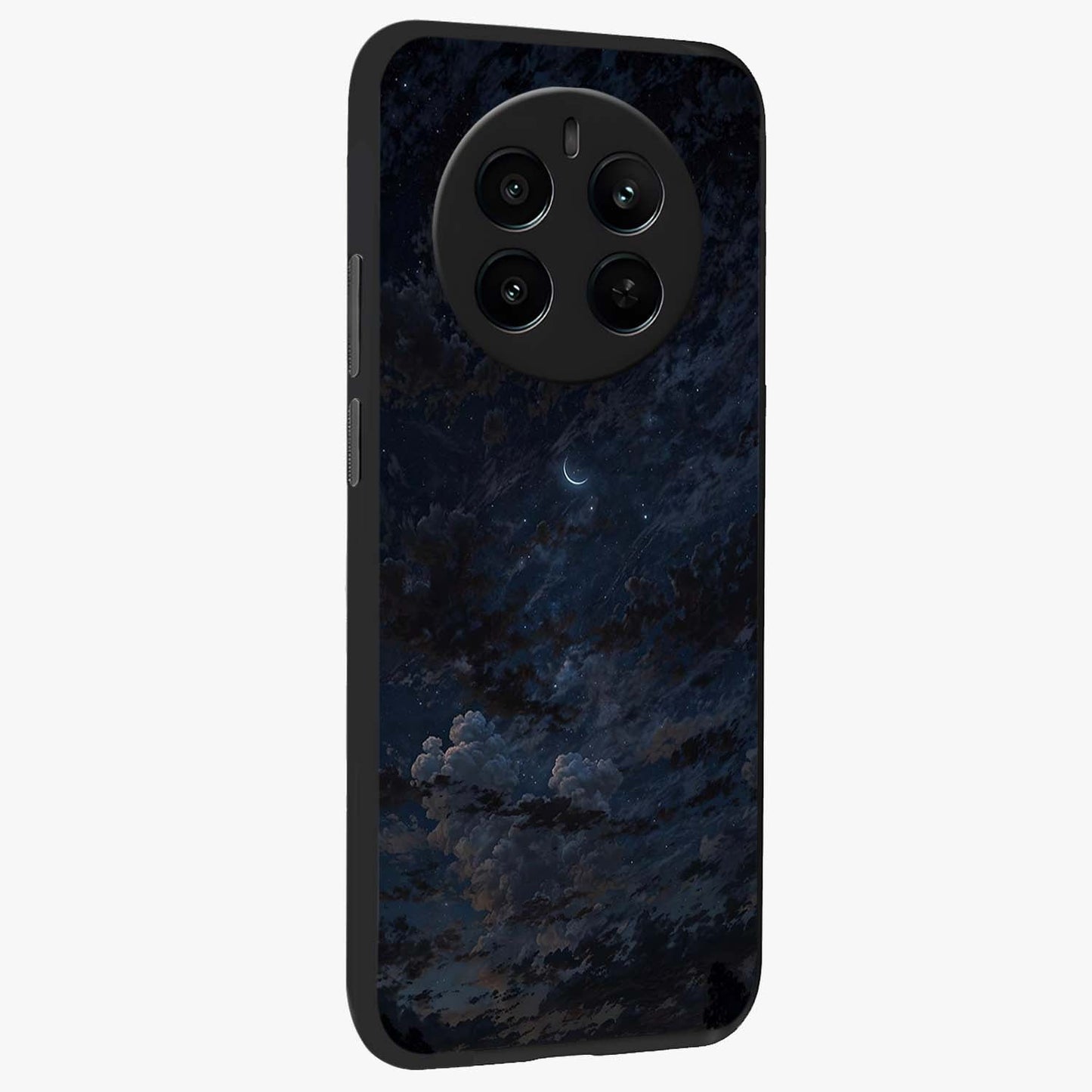 Lunar Veil Silence Glass Case upright view showcasing calm moon themed artwork with serene night atmosphere.