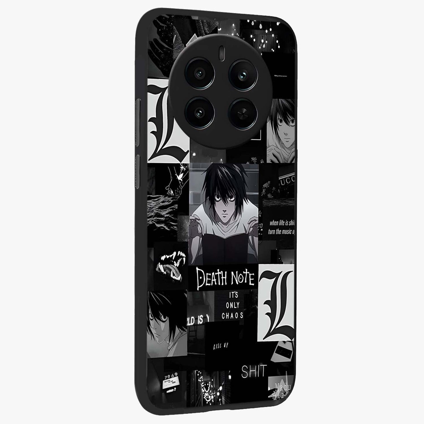 Midnight Chaos Mind Glass Case upright view showcasing expressive abstract artwork with bold dark theme.
