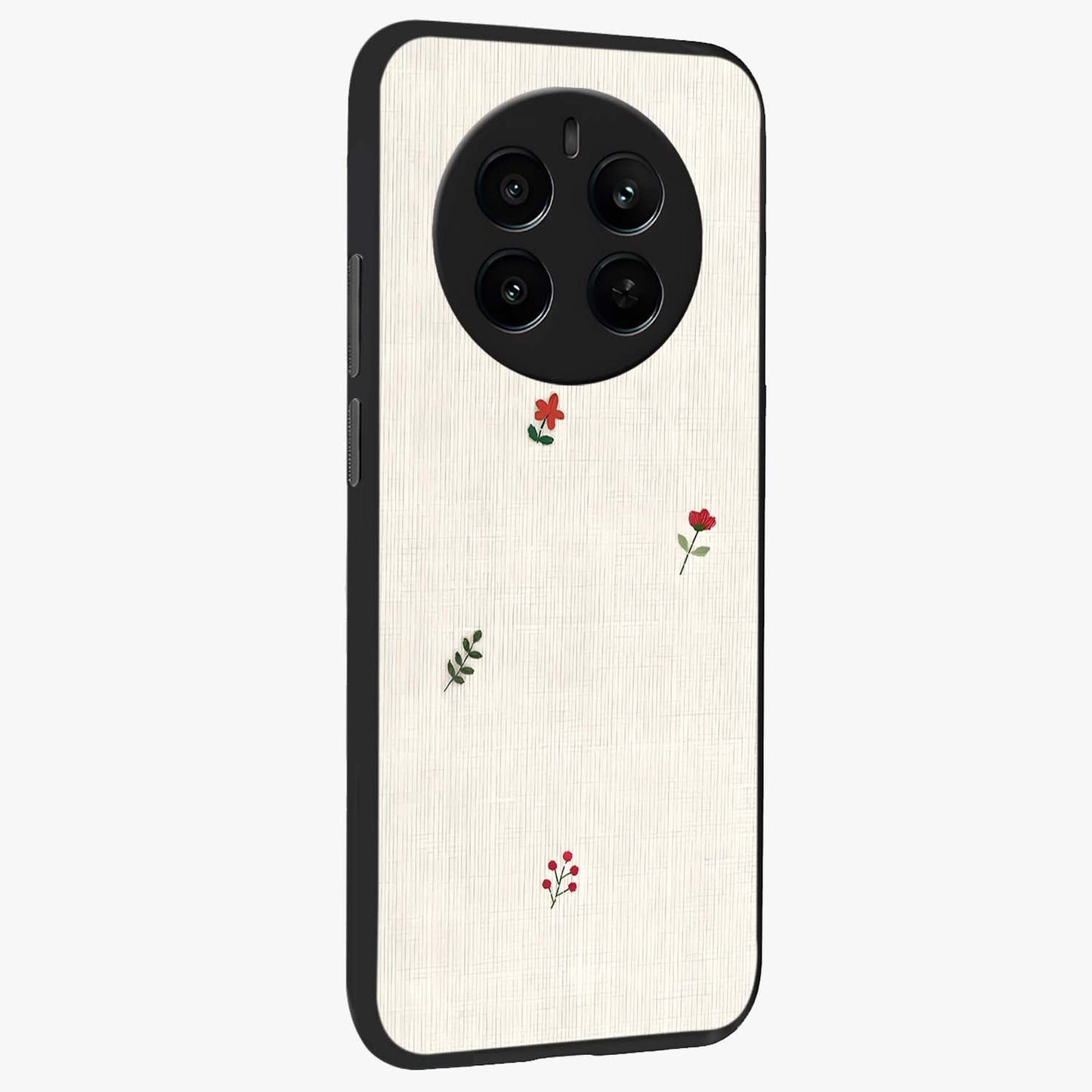 Minimalistic Blue With White Flower Pattern Glass Case upright view showcasing clean white flower artwork with calming blue theme.