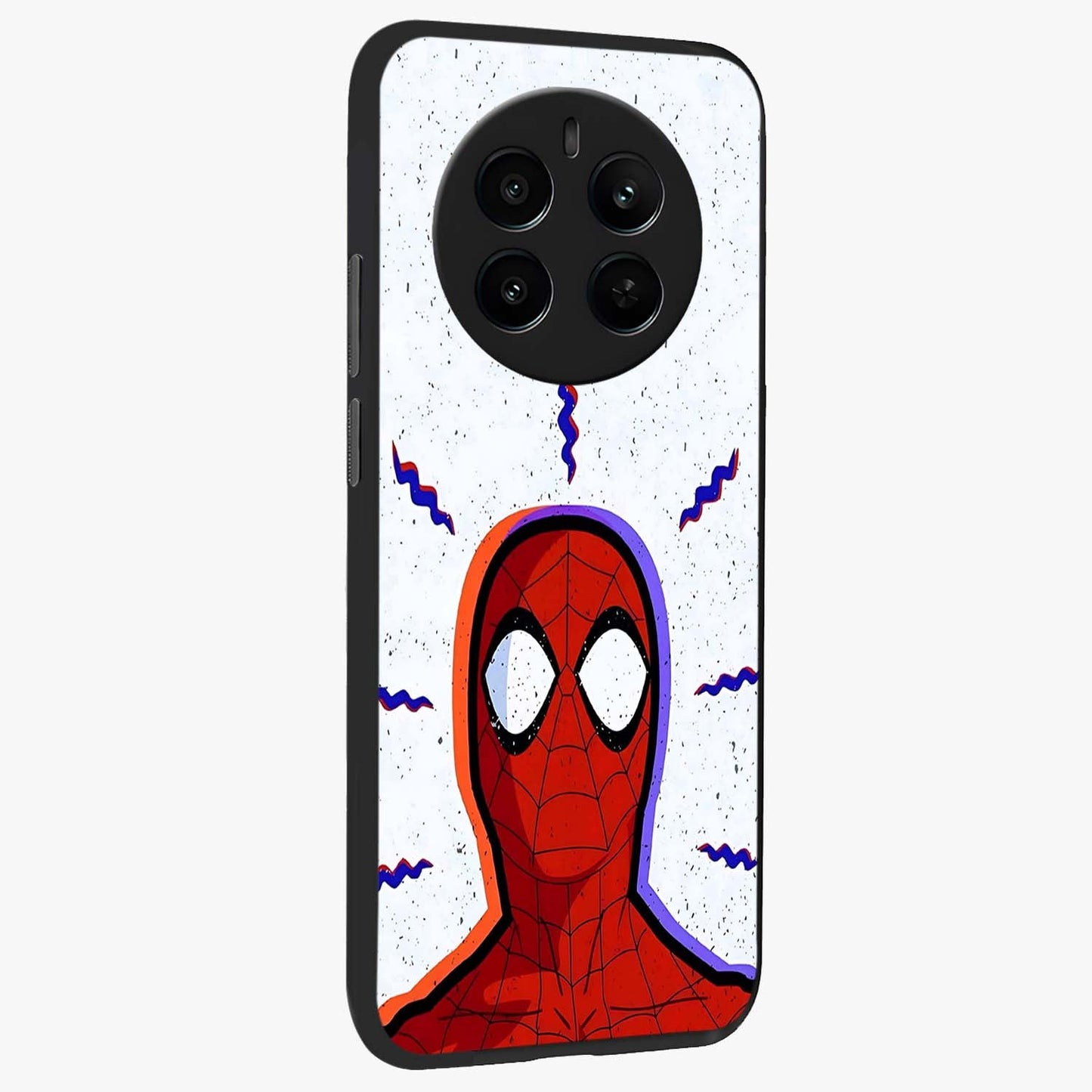 Omg Spiderman Glass Case upright view showcasing energetic superhero artwork with vibrant comic theme.