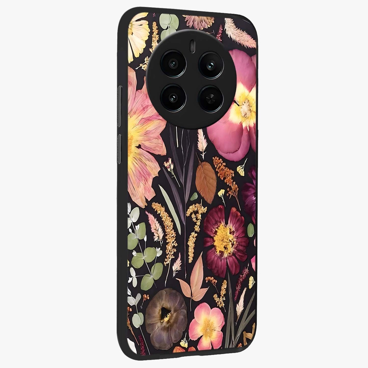 Petal Dream Tapestry Glass Case upright view showcasing detailed floral tapestry artwork with artistic nature theme.