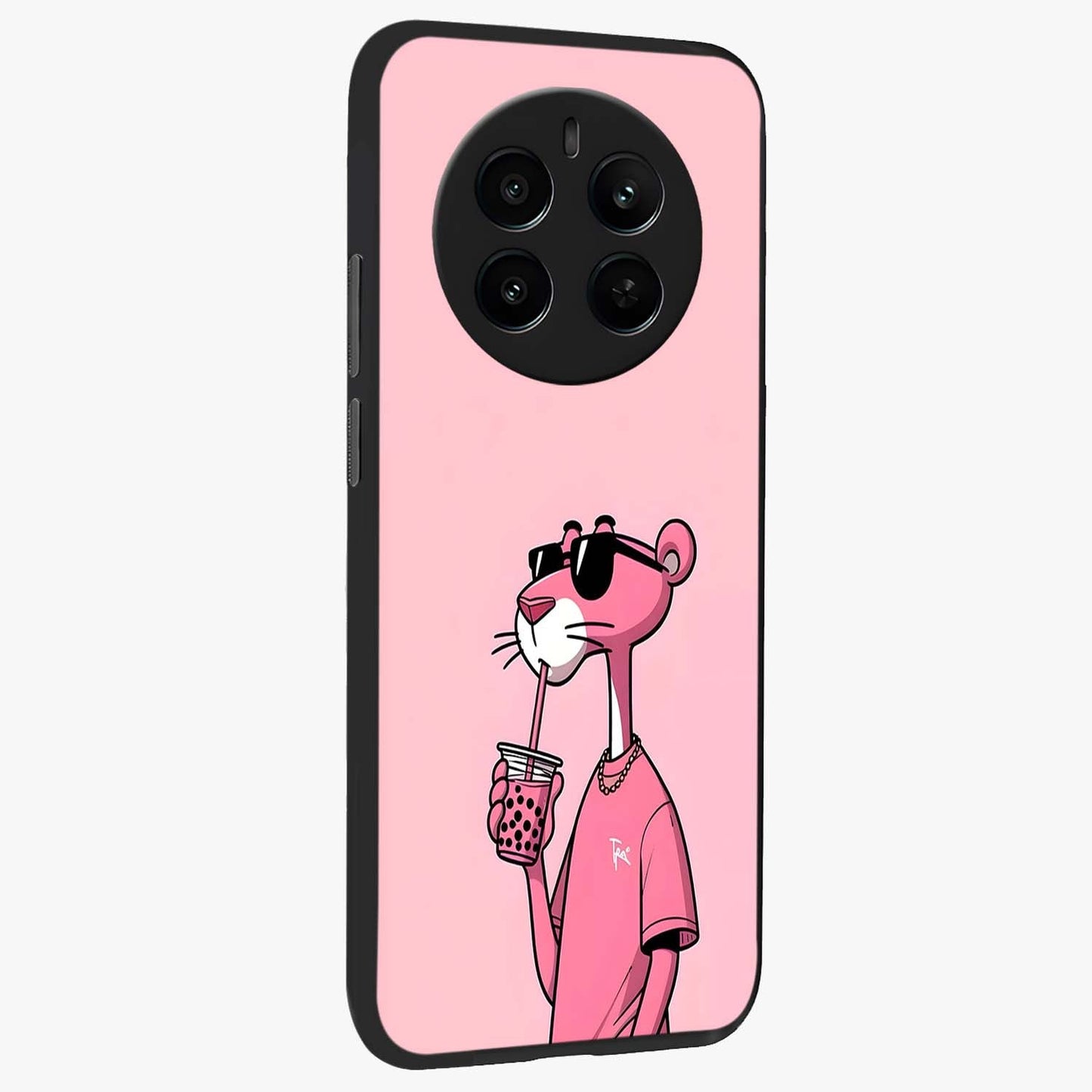 Pink Panther Glass Case upright view showcasing fun animated artwork with stylish retro cartoon theme.