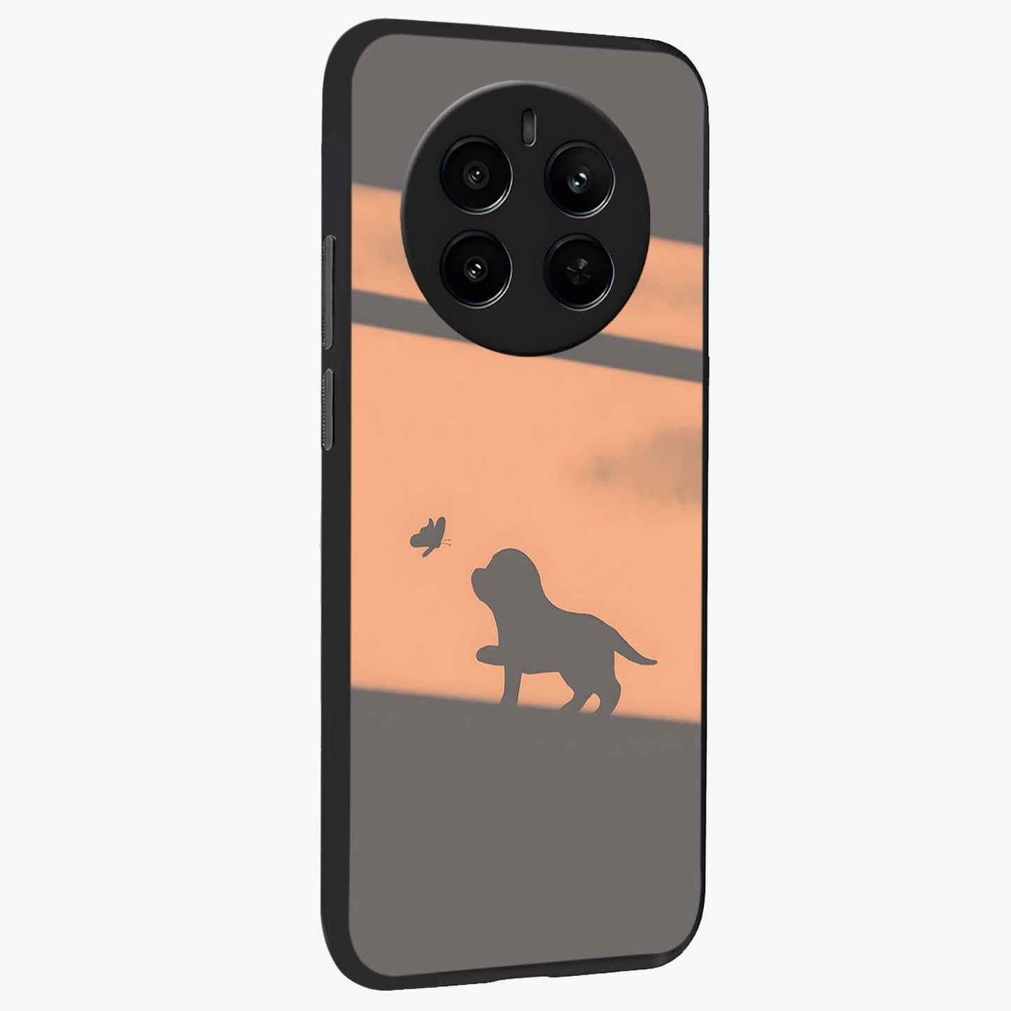 Puppy Shadow Art Glass Case upright view showcasing charming puppy artwork with creative silhouette theme.