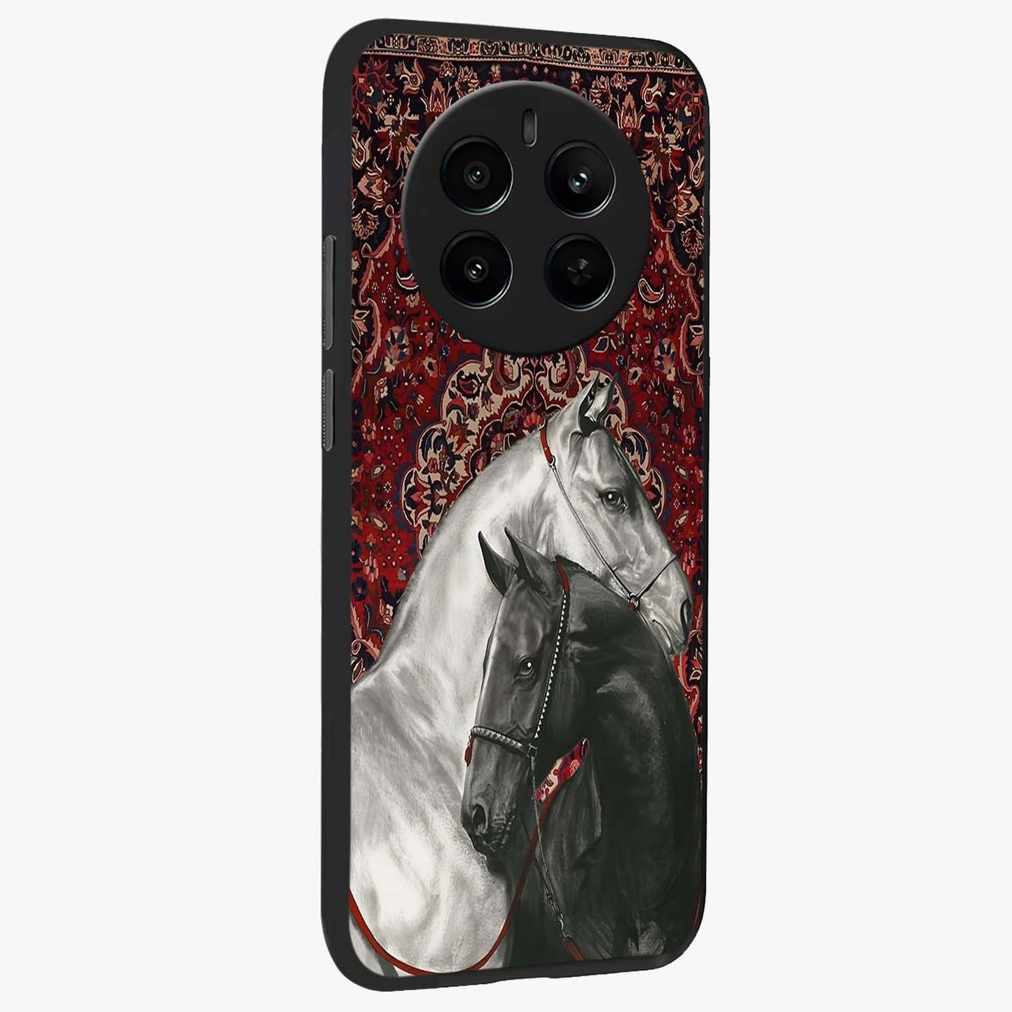 Regal Stallion Tapestry Glass Case upright view showcasing powerful horse artwork with elegant tapestry theme.