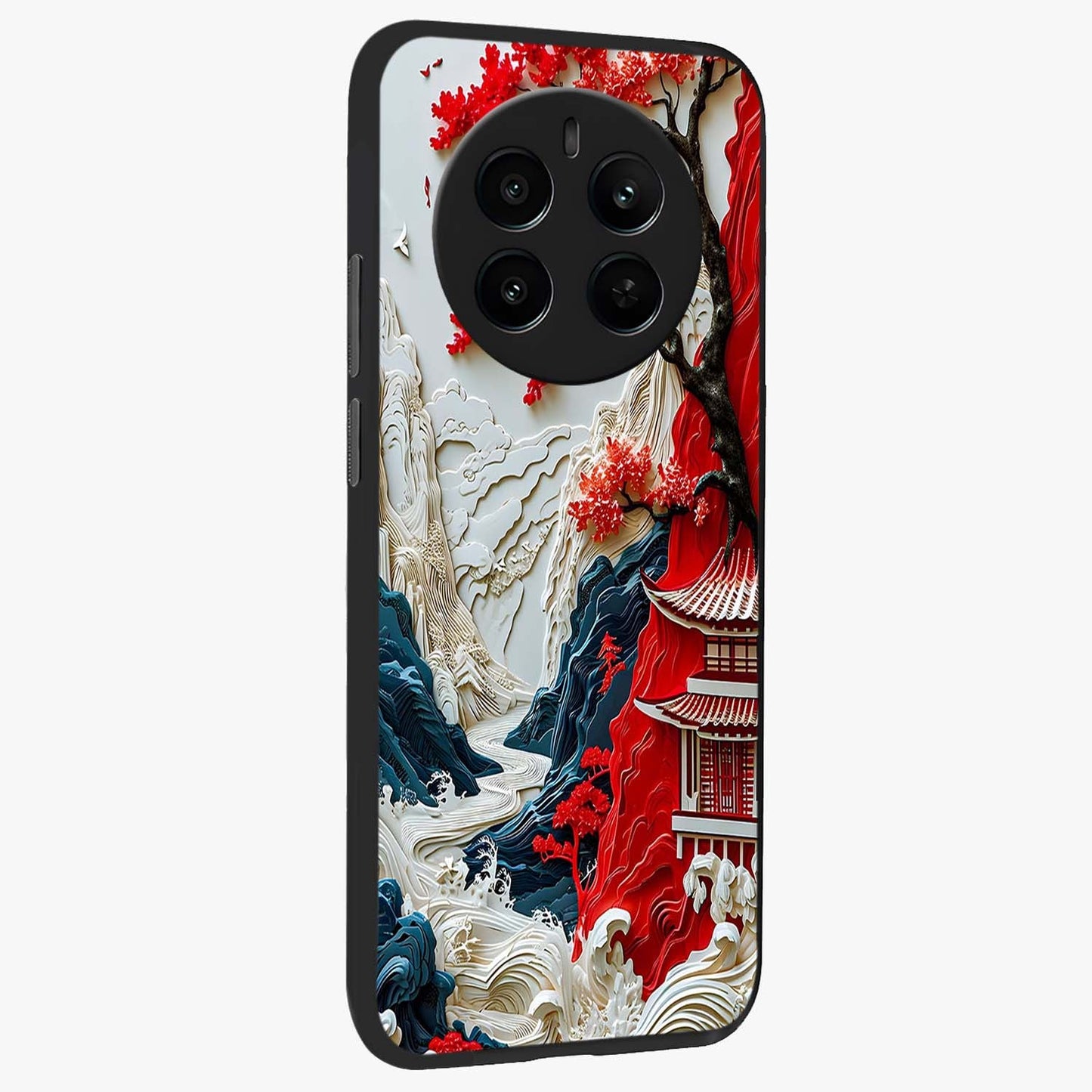 Whispers Of Sakura Waves Glass Case upright view showcasing delicate cherry blossom artwork with elegant nature theme.