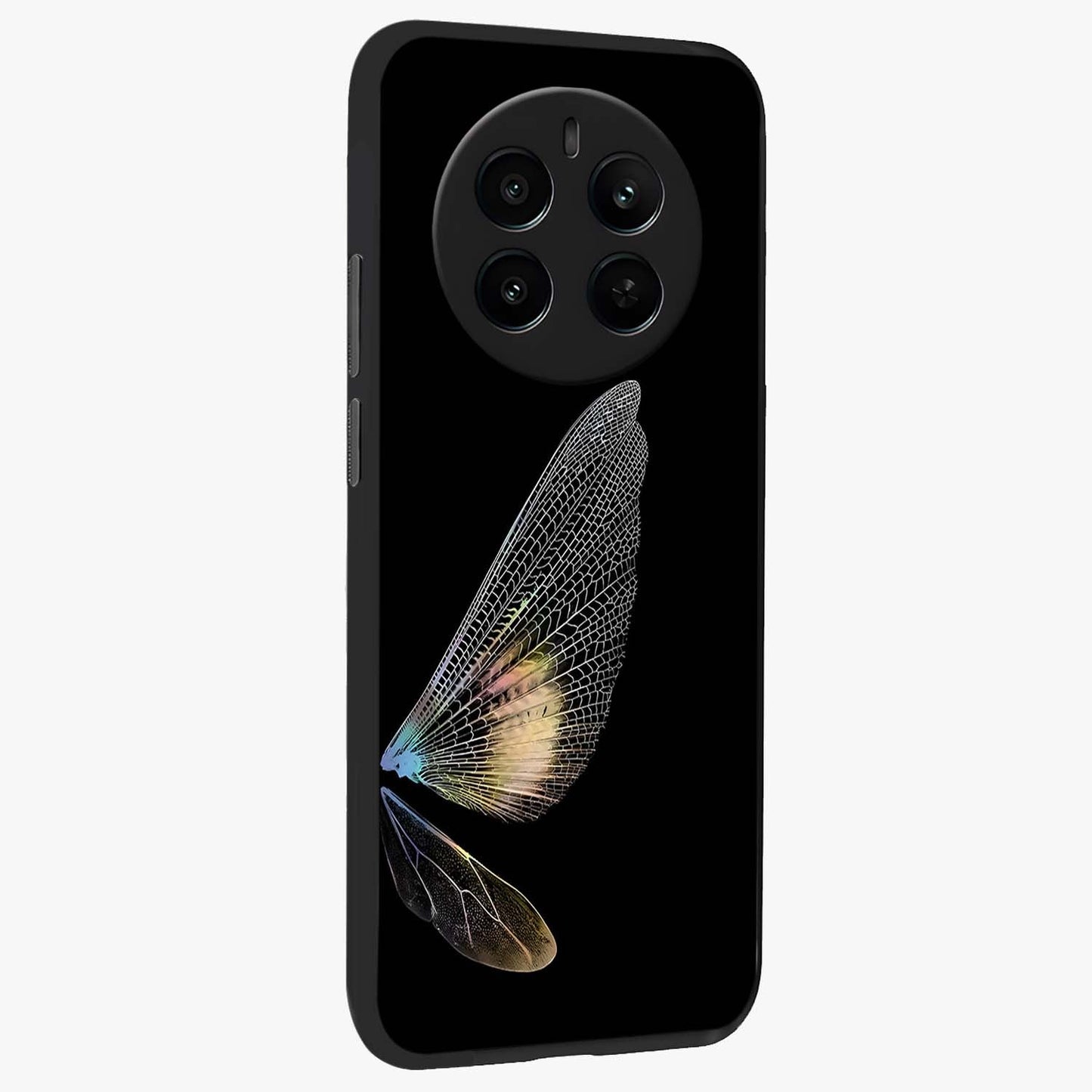 Whispers Of Wings Glass Case upright view showcasing elegant wing artwork with light airy theme.